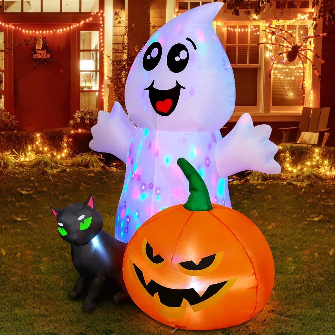 5FT Ghost with Black Cat and Pumpkin Halloween Inflatable