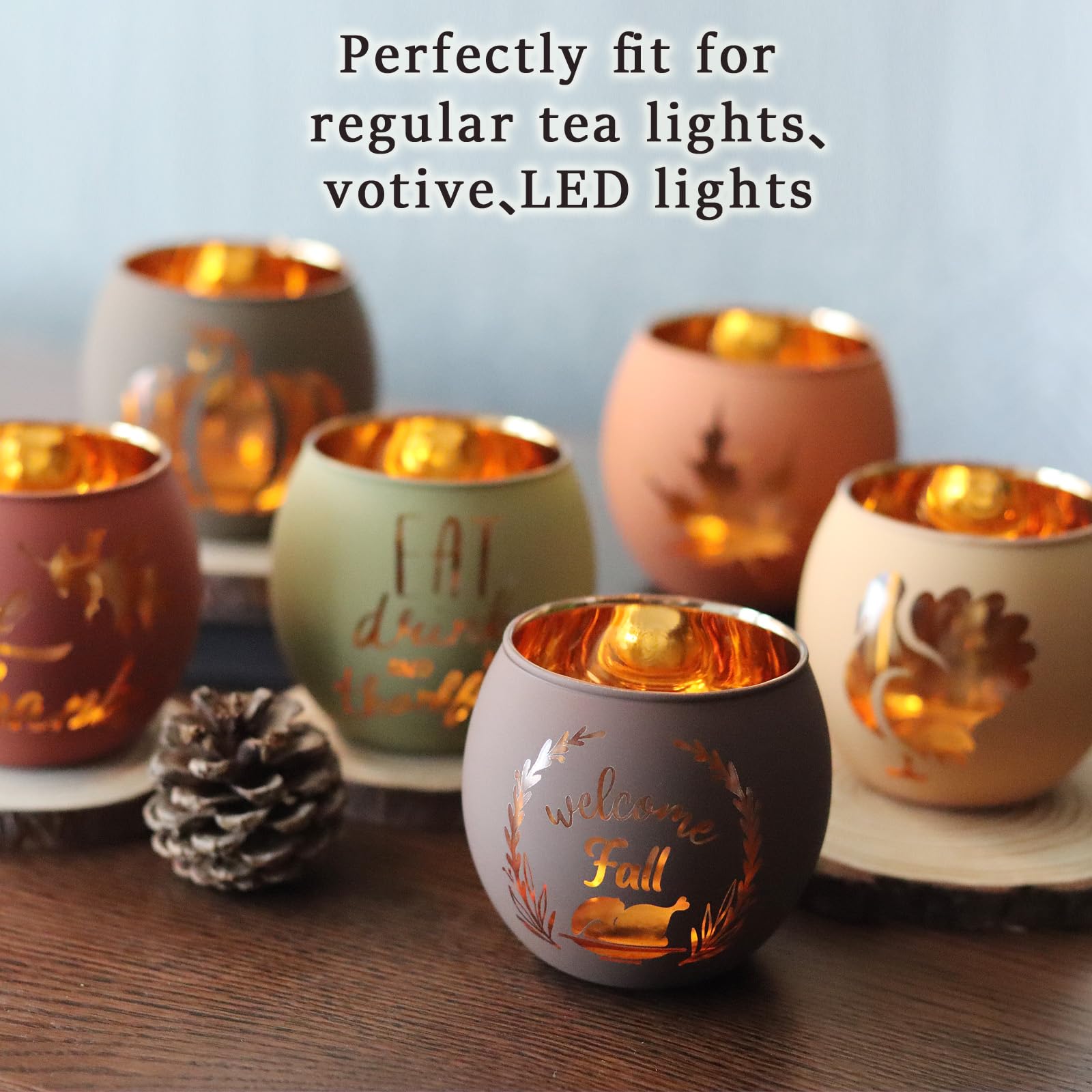 Decorative Thanksgiving votive candle holders for tea lights or LED lights