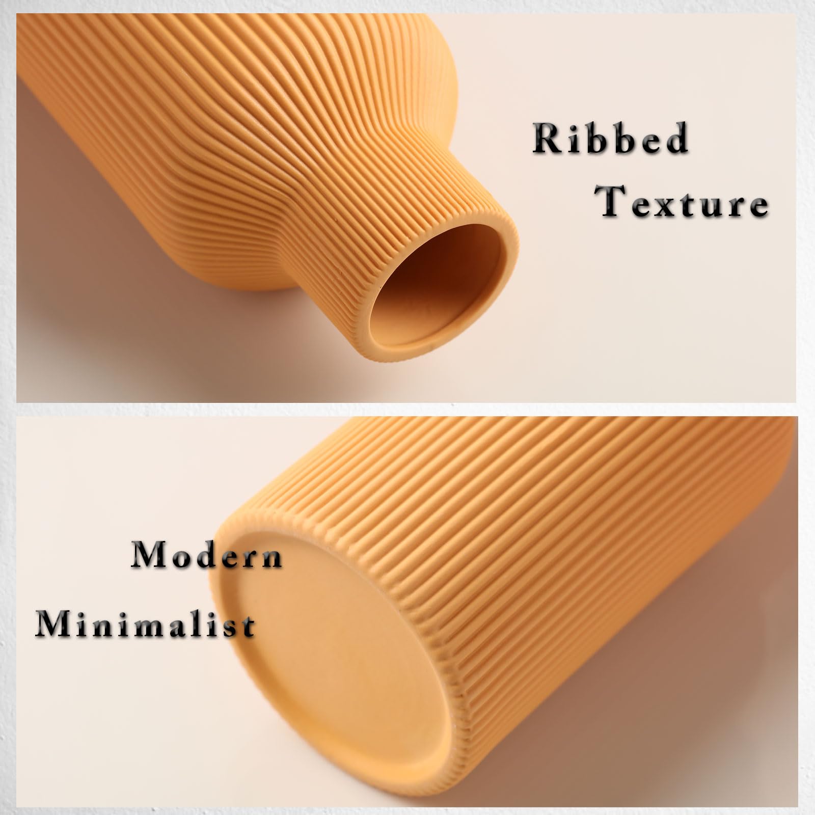 8 inch Orange Ribbed Ceramic Vase - modern minimalist ceramic vase