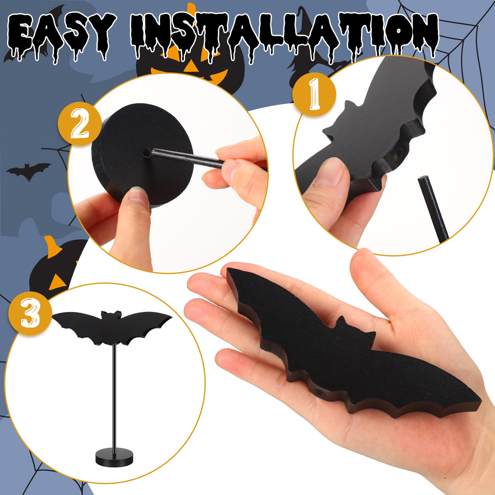 6 Pieces Standing Bat Wood Sign Blocks