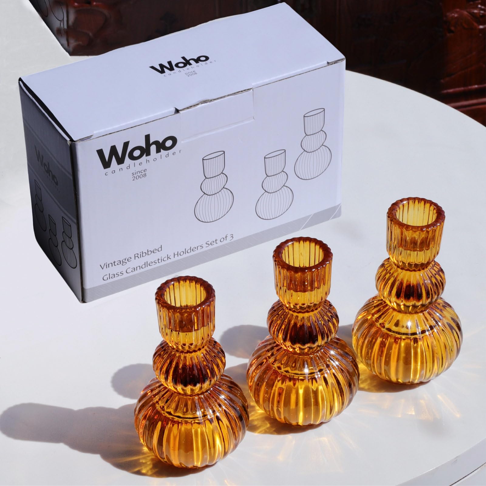 vintage ribbed glass candlestick holders