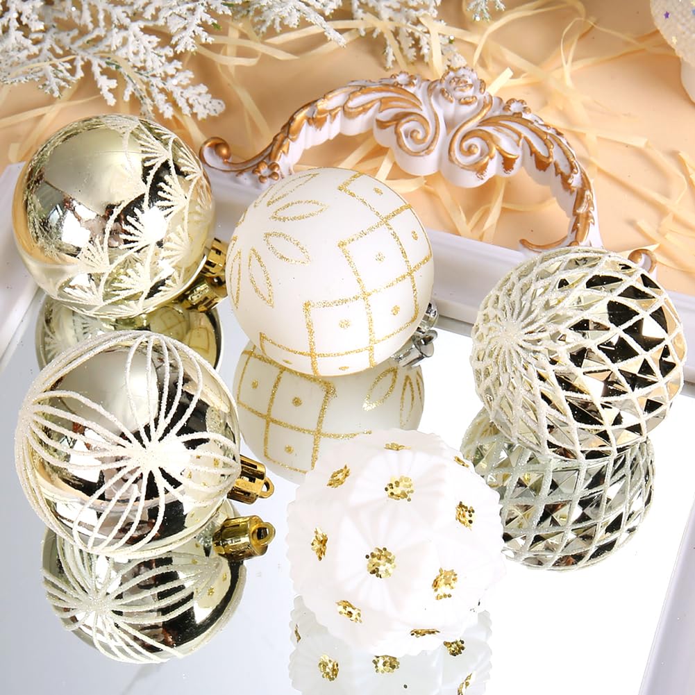 30 Piece White and Gold Christmas Ball Ornaments Set