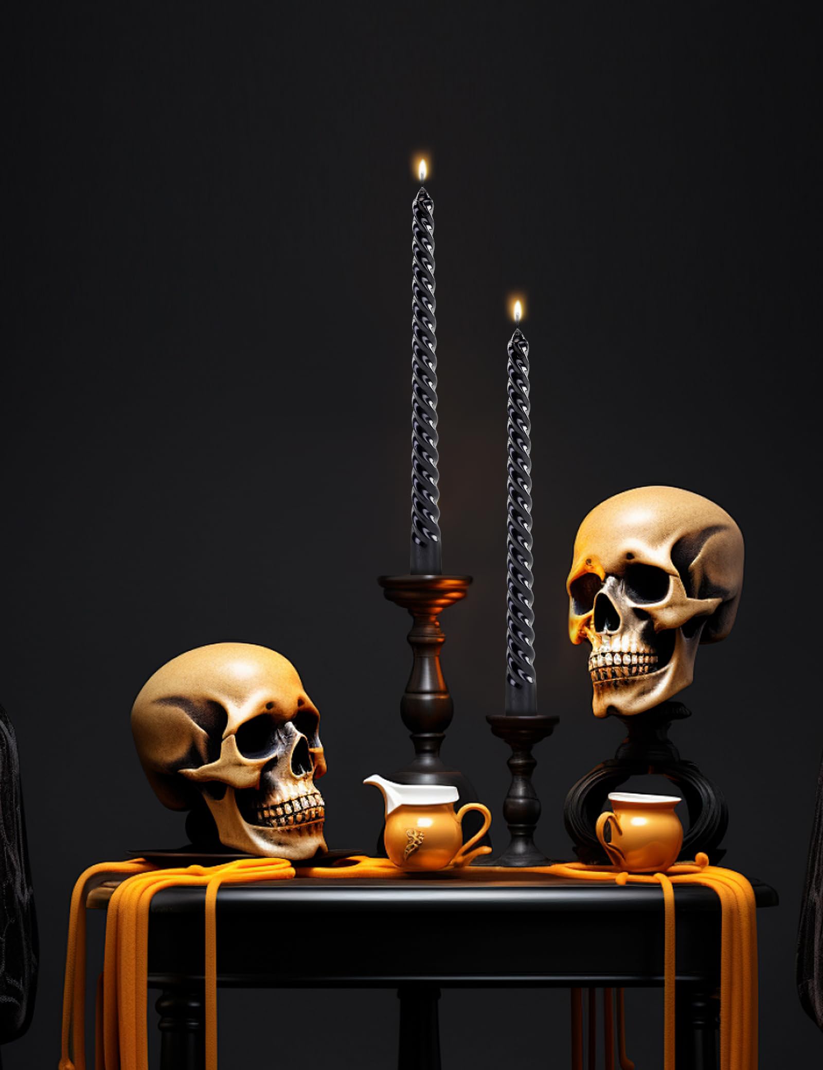 Halloween Candle Set - Black Spiral Taper Candles for Halloween Table