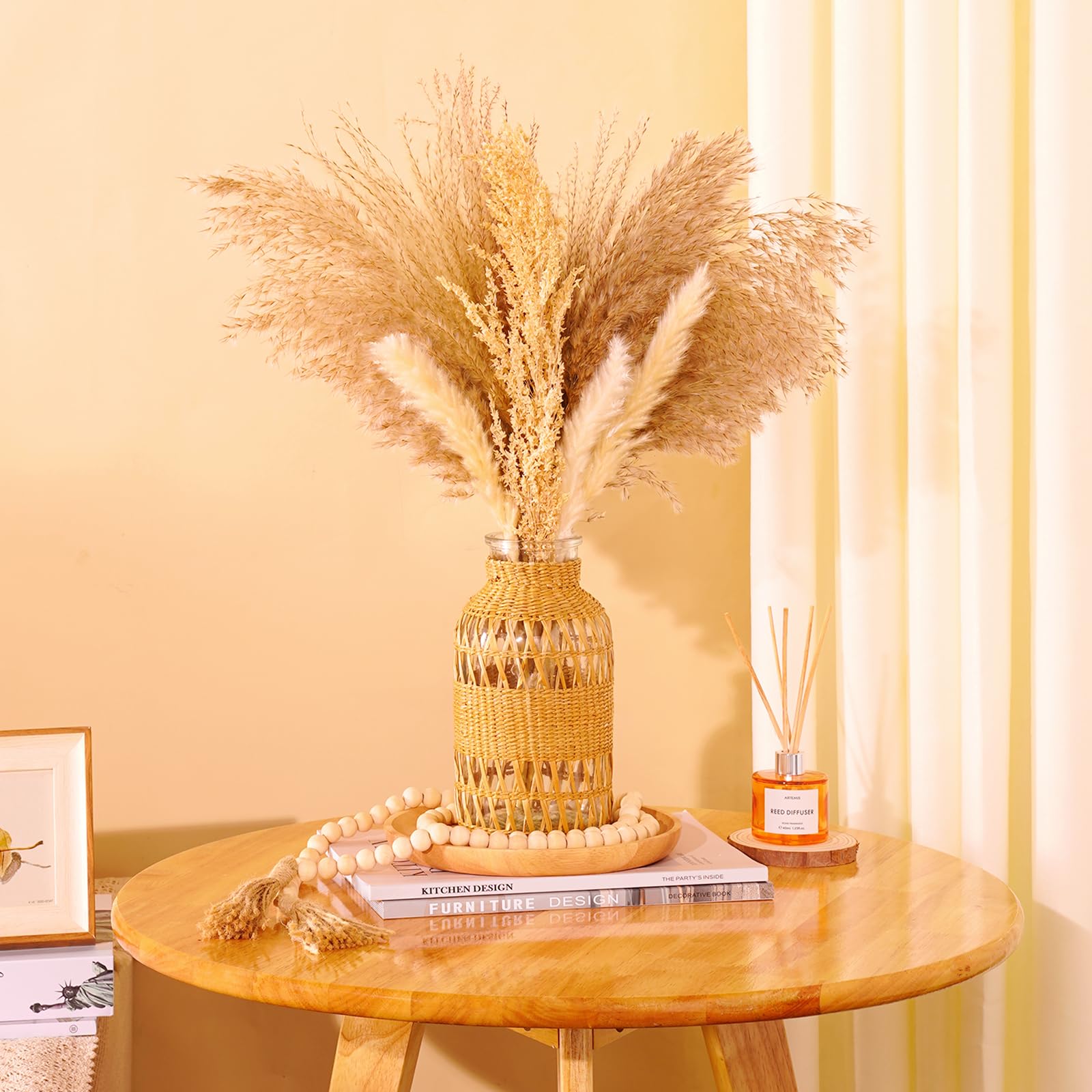 Beautiful decor piece - set of two glass vases with natural hand woven design