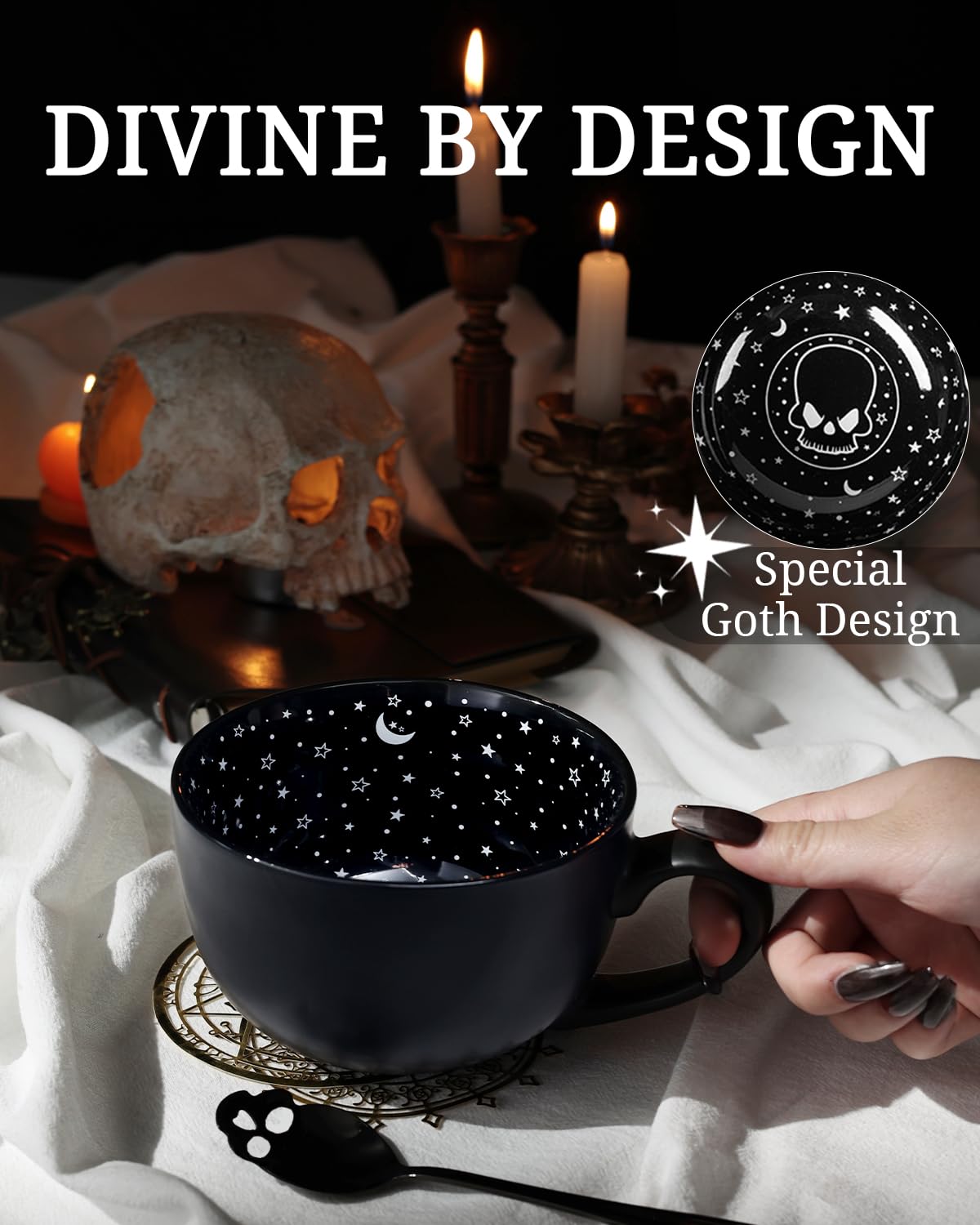 divine by design goth skull coffee mugs