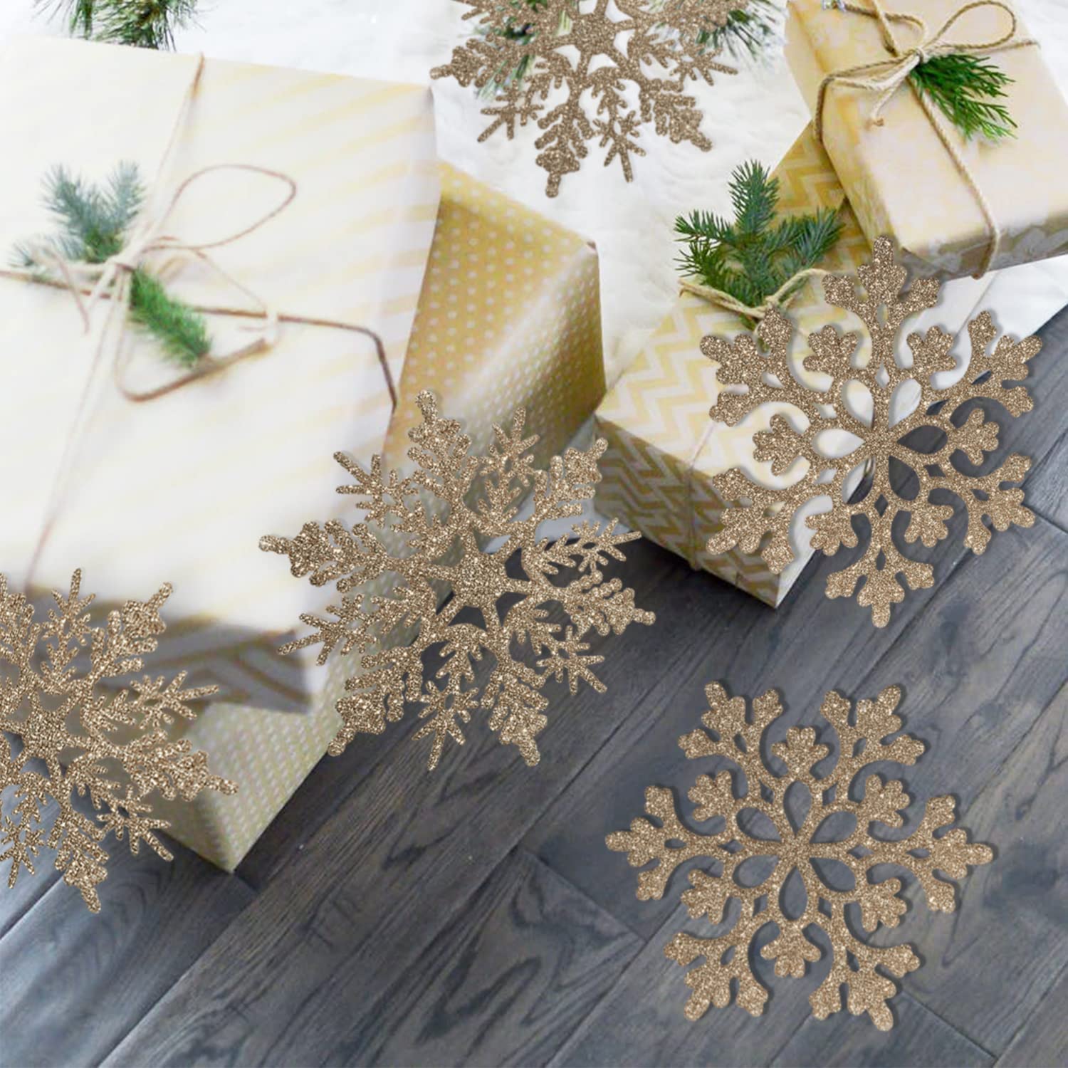 Champagne Gold Snowflake Ornaments Set