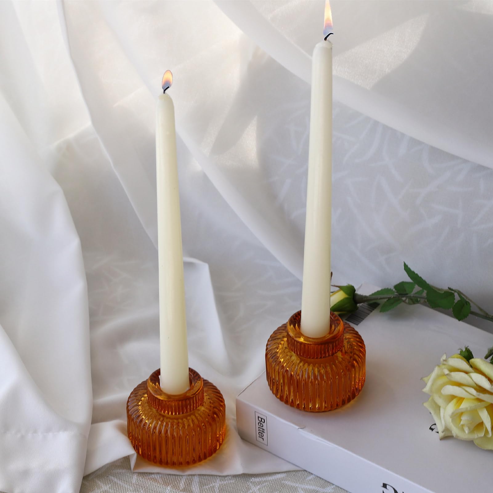 Set of 4 Amber Candlestick Holders