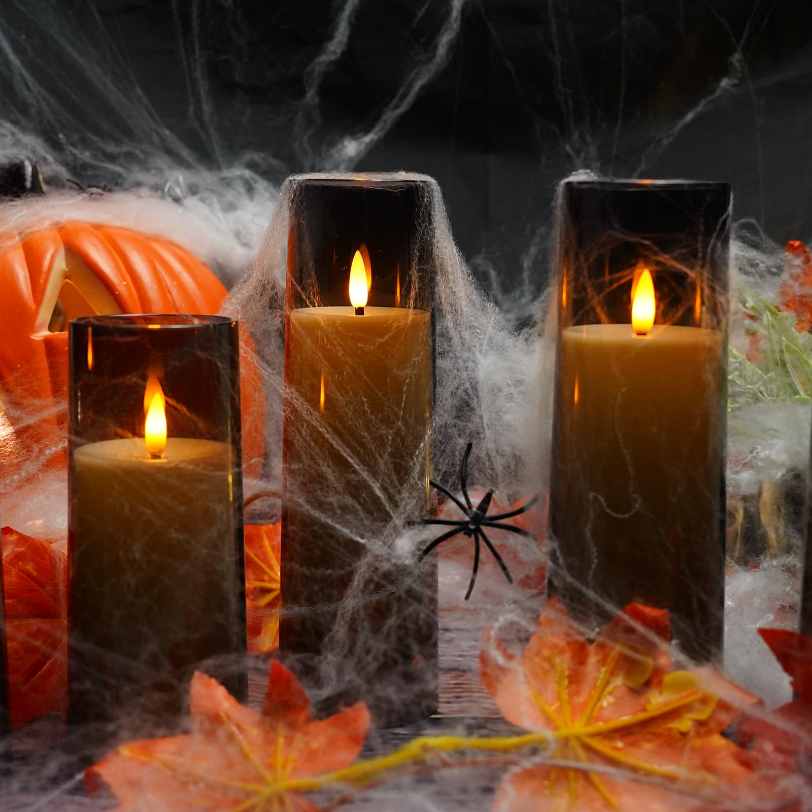 Pack of 9 Grey Flickering Flameless Candles Halloween Decoration