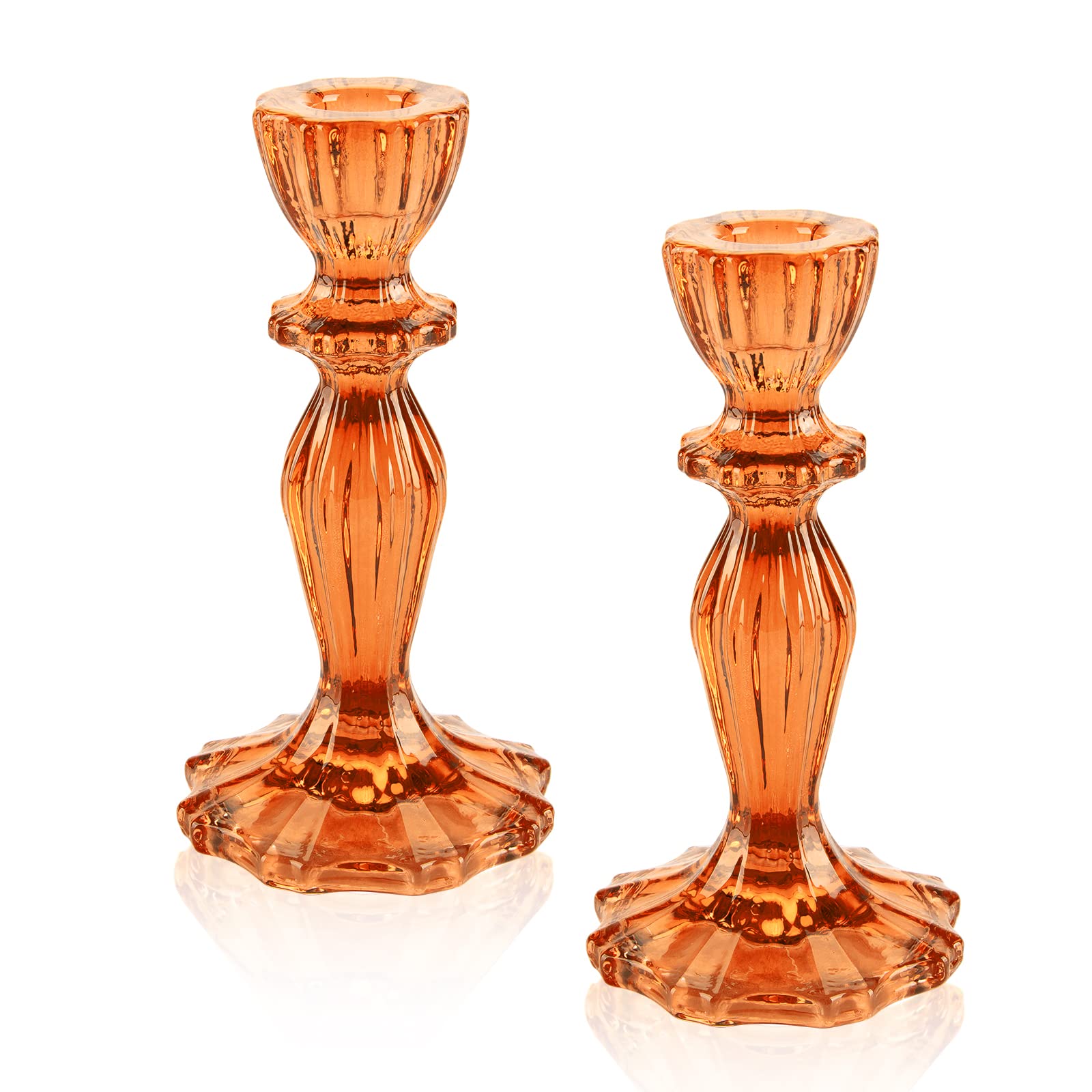 2PCS Orange Glass Pillar Candle Holders