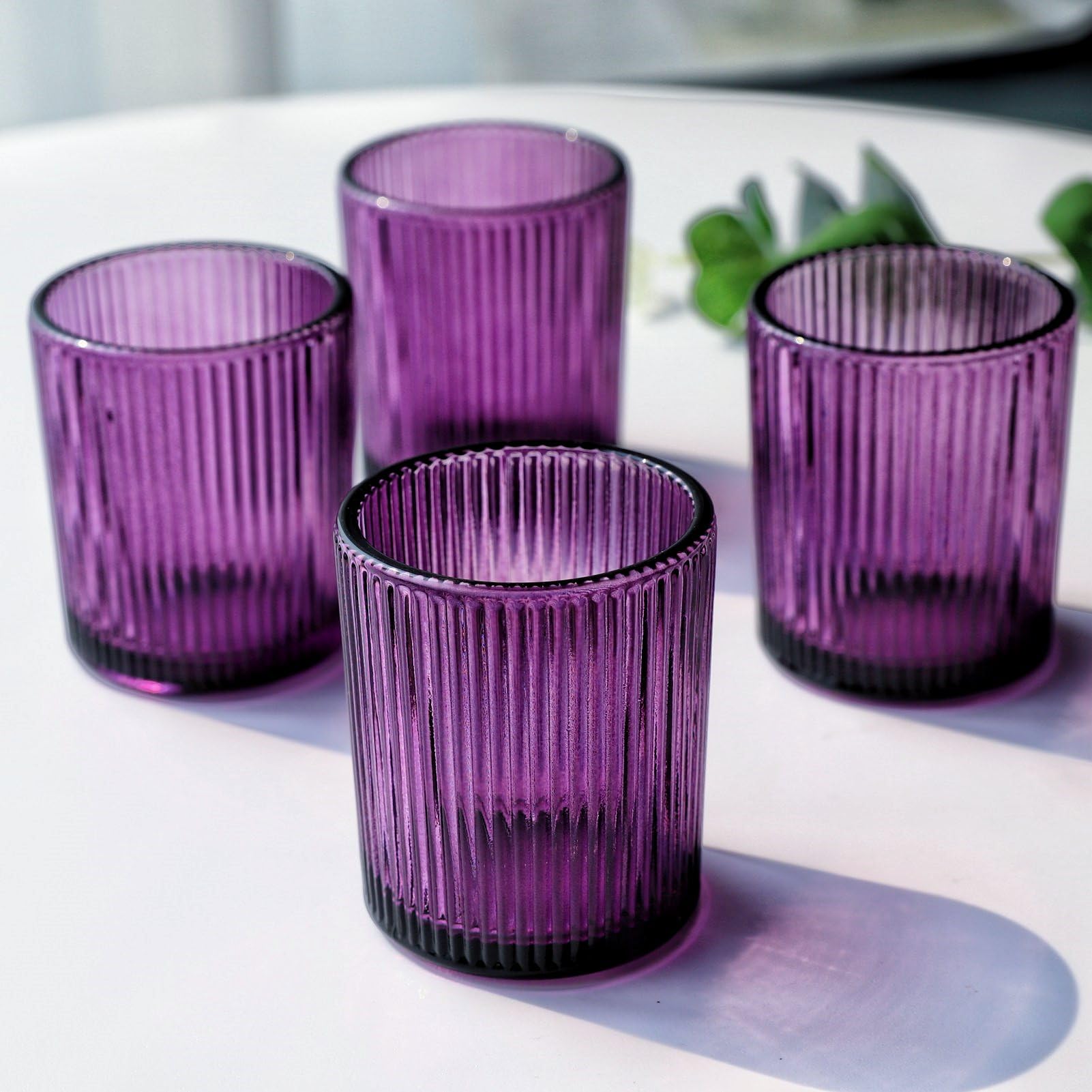 12pcs Purple Ribbed Votive Candle Holders