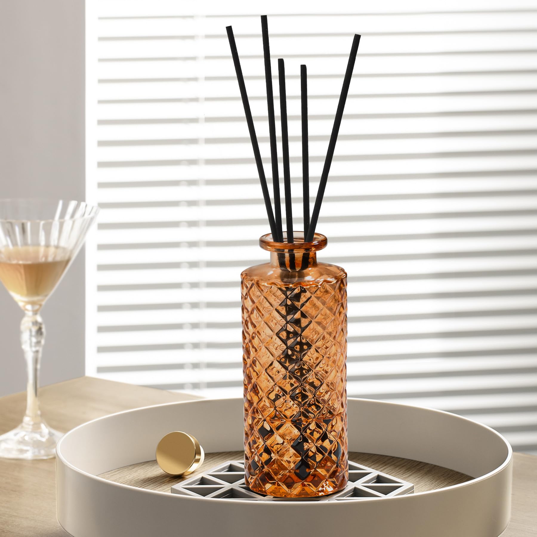 Amber retro bud vases with diamond pattern