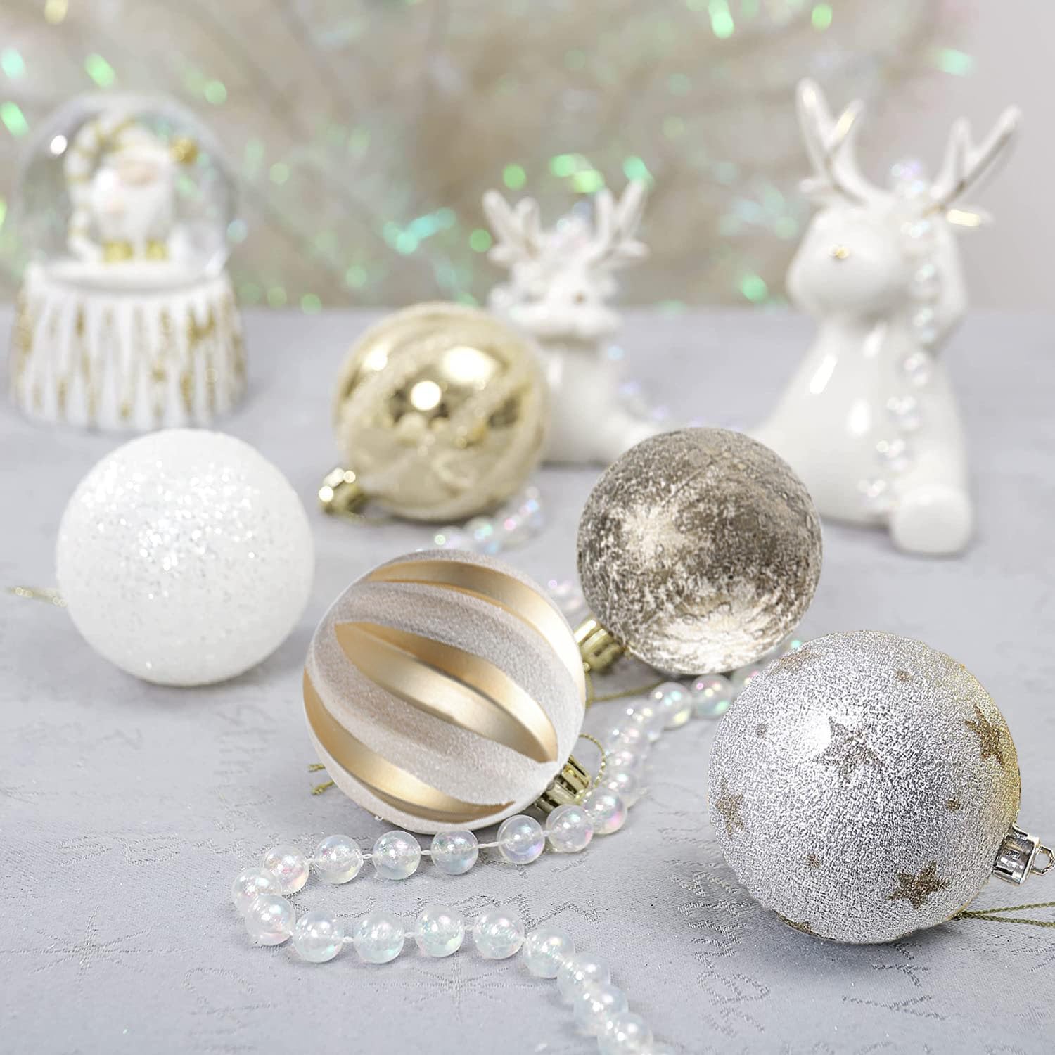 holiday round ornaments on table