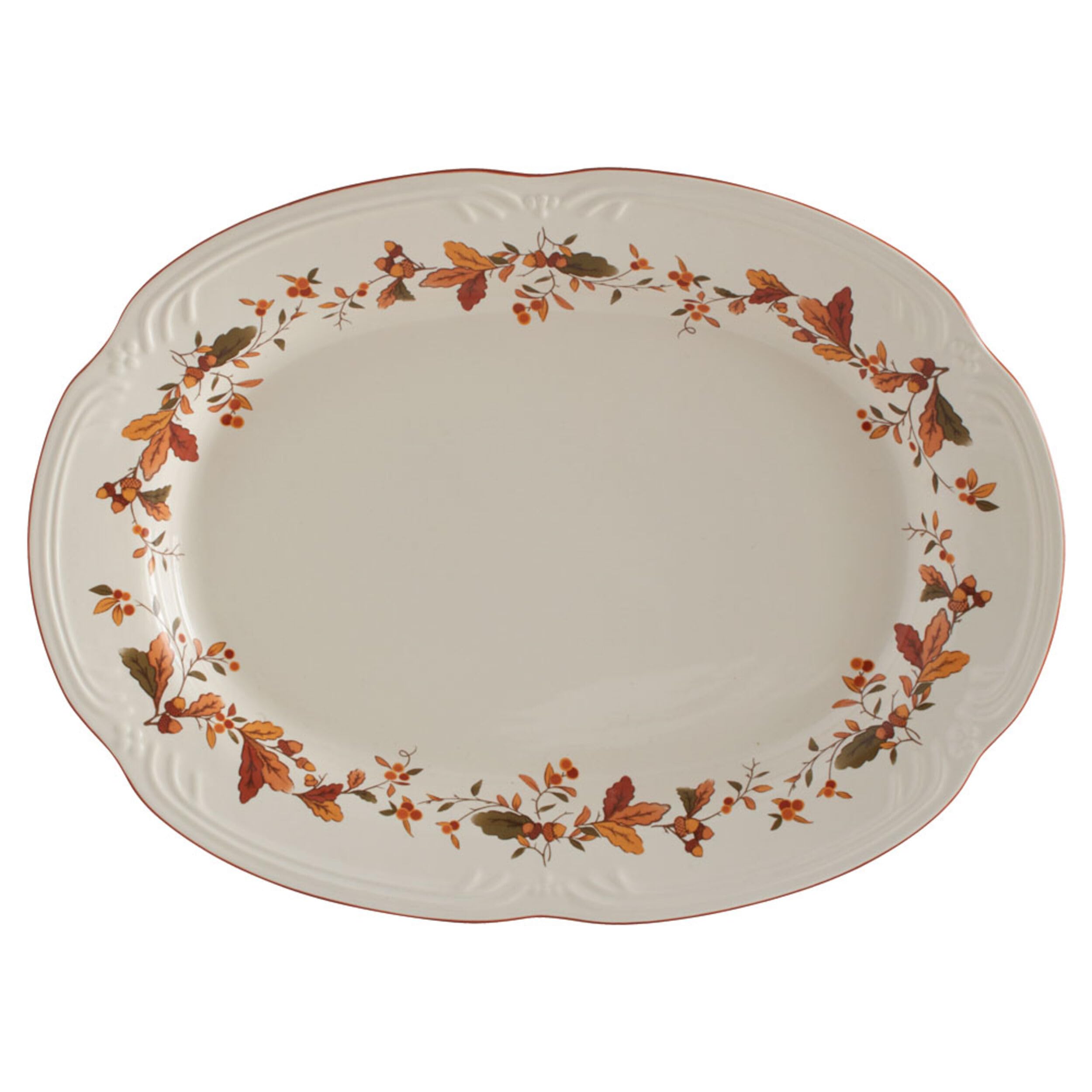 Autumn Berry Oval Platter, 14-3/4-Inch x 11-Inch, White Thanksgiving Serving Platter