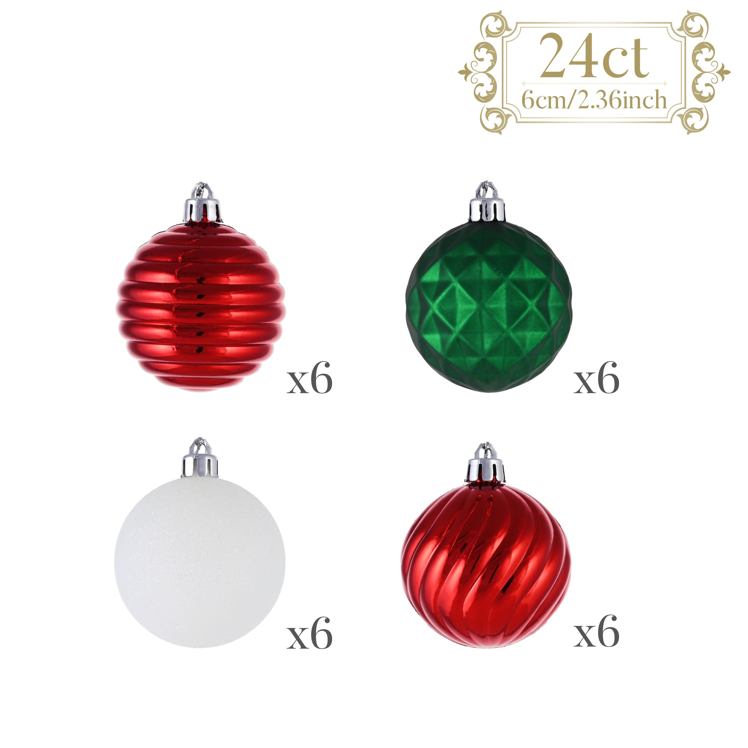24 count 4 different variety holiday shatterproof ornaments