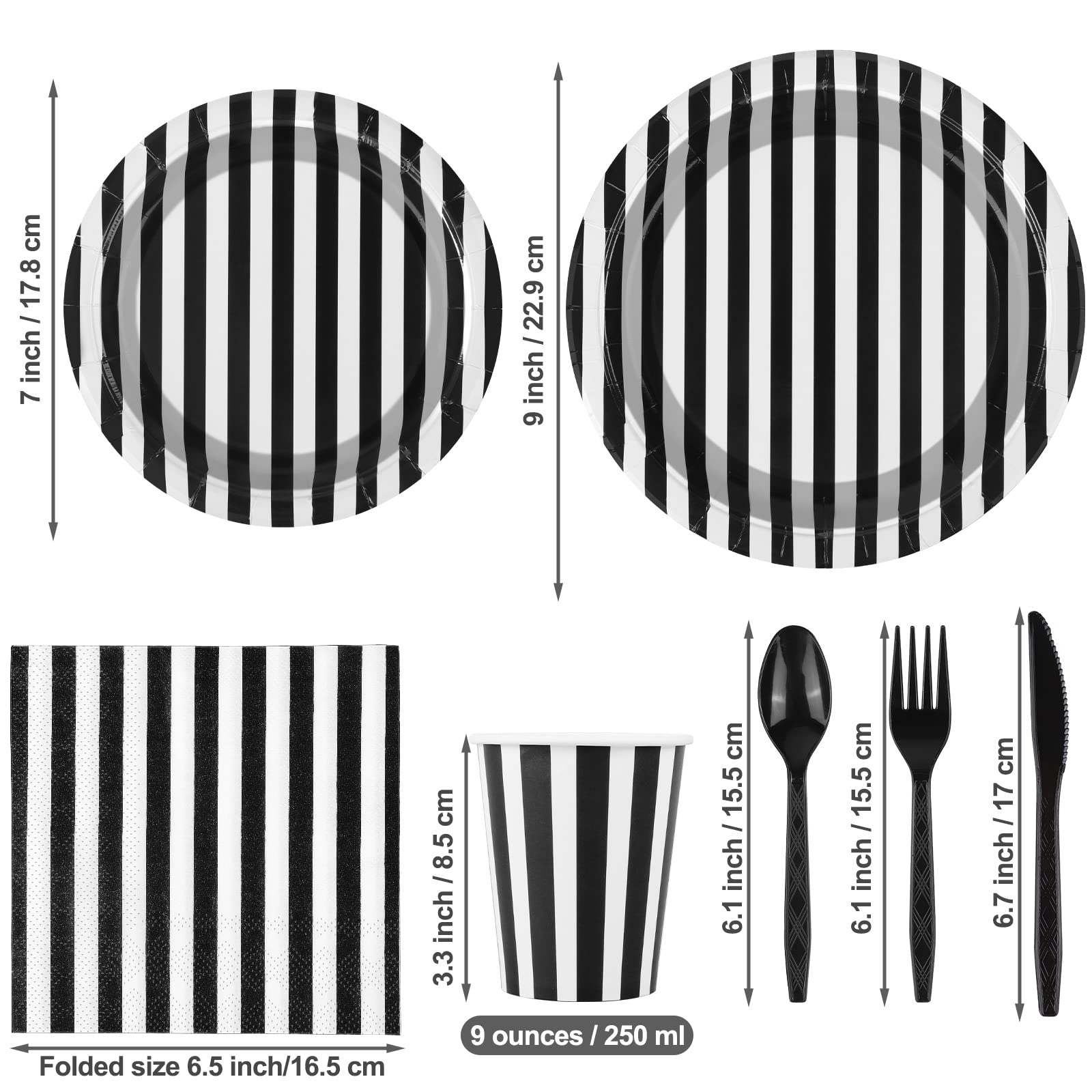 113 Pieces Black and White Striped Disposable Party Supplies