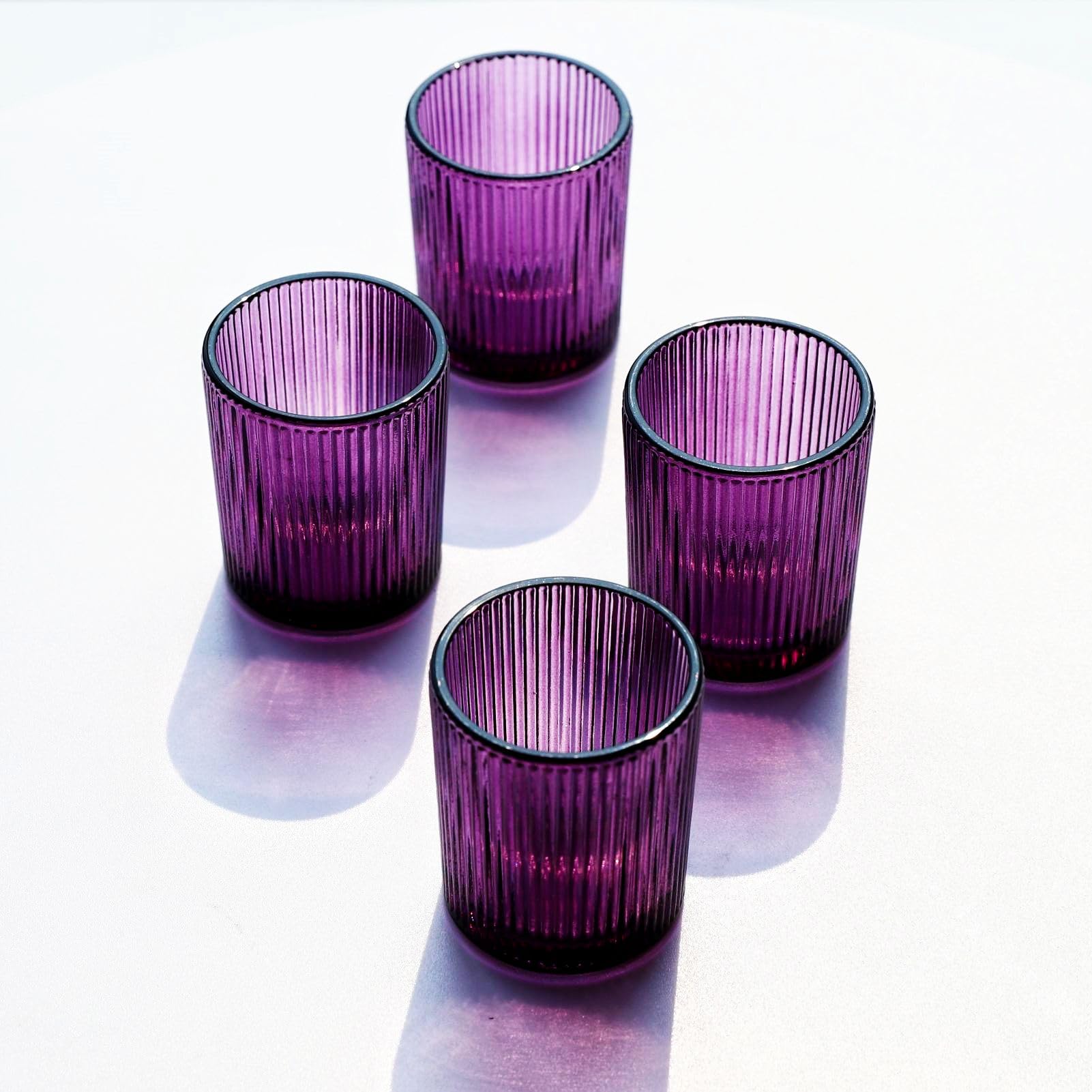 12pcs Purple Ribbed Votive Candle Holders