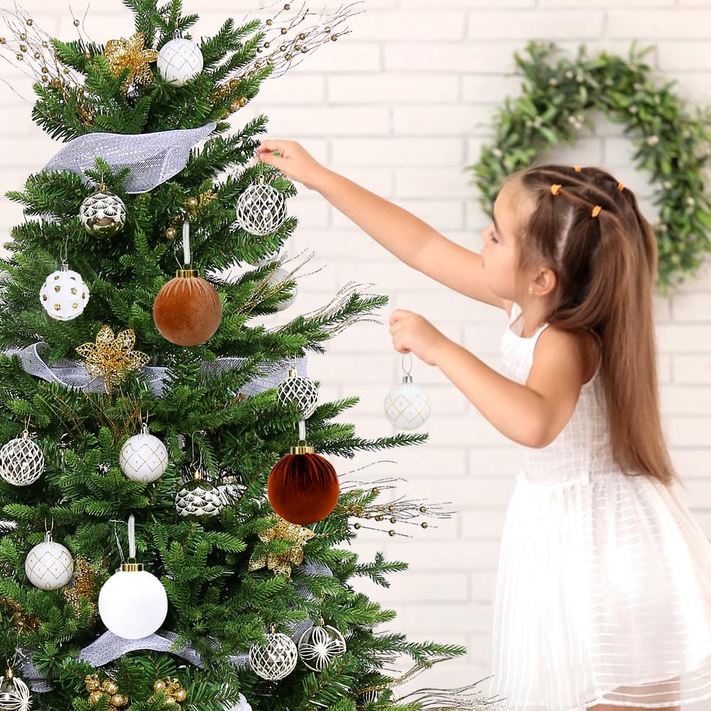 30 Piece White and Gold Christmas Tree Ornaments Set