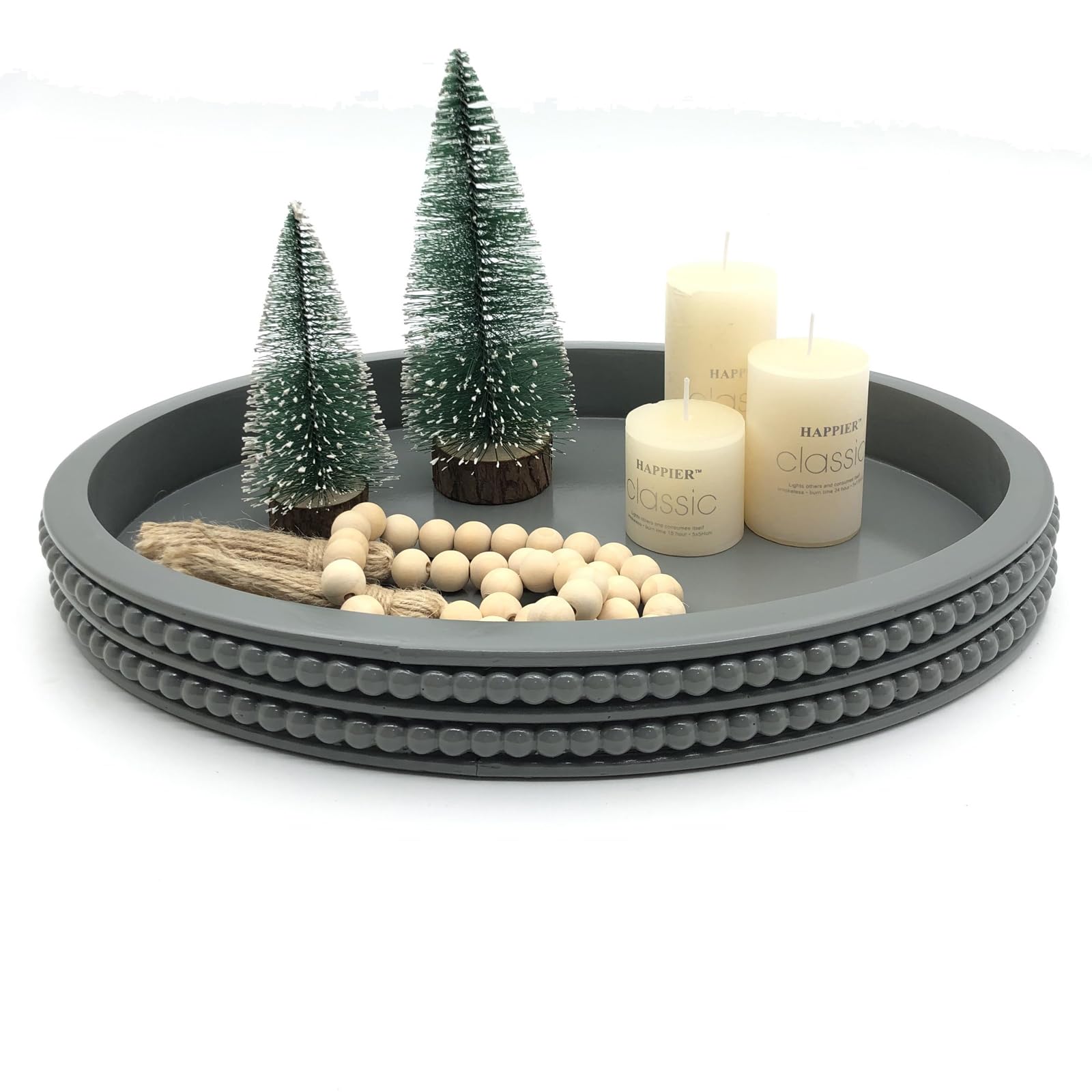 Gray Oval Wooden Tray For Holiday Decor Styling