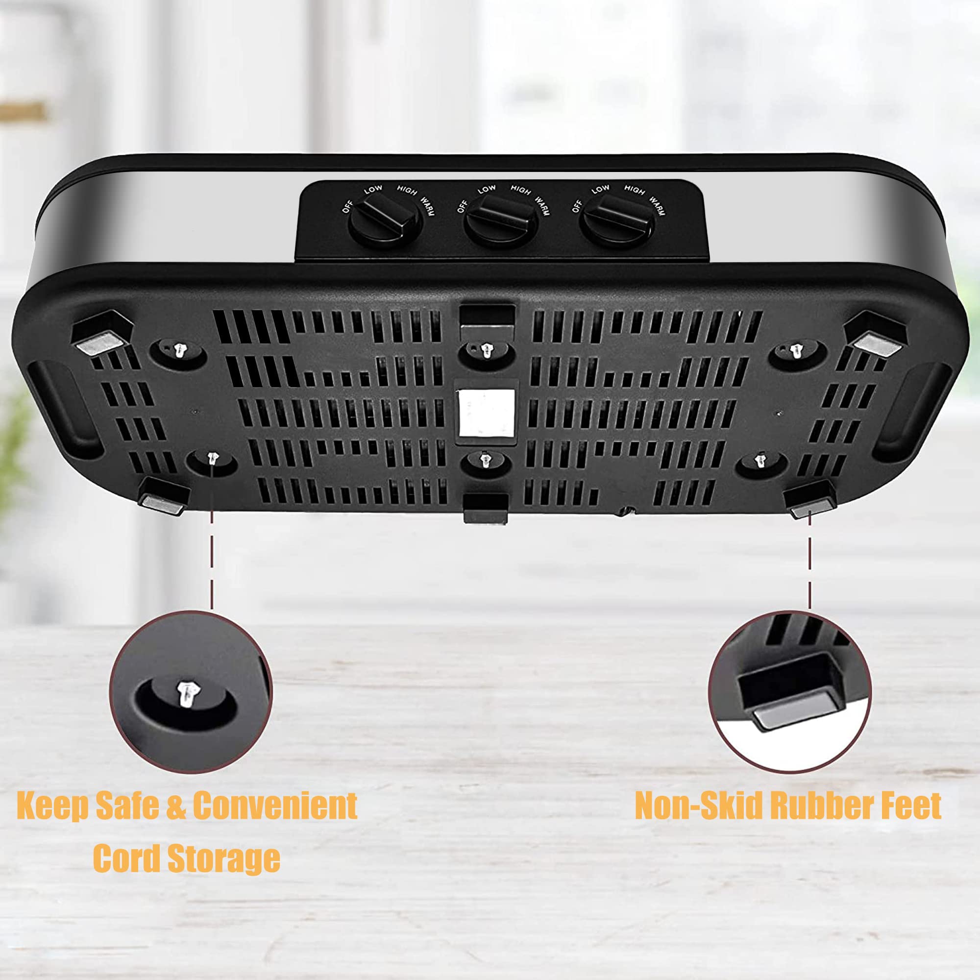 Triple Slow Cooker with Rubber Feet and Cord Storage