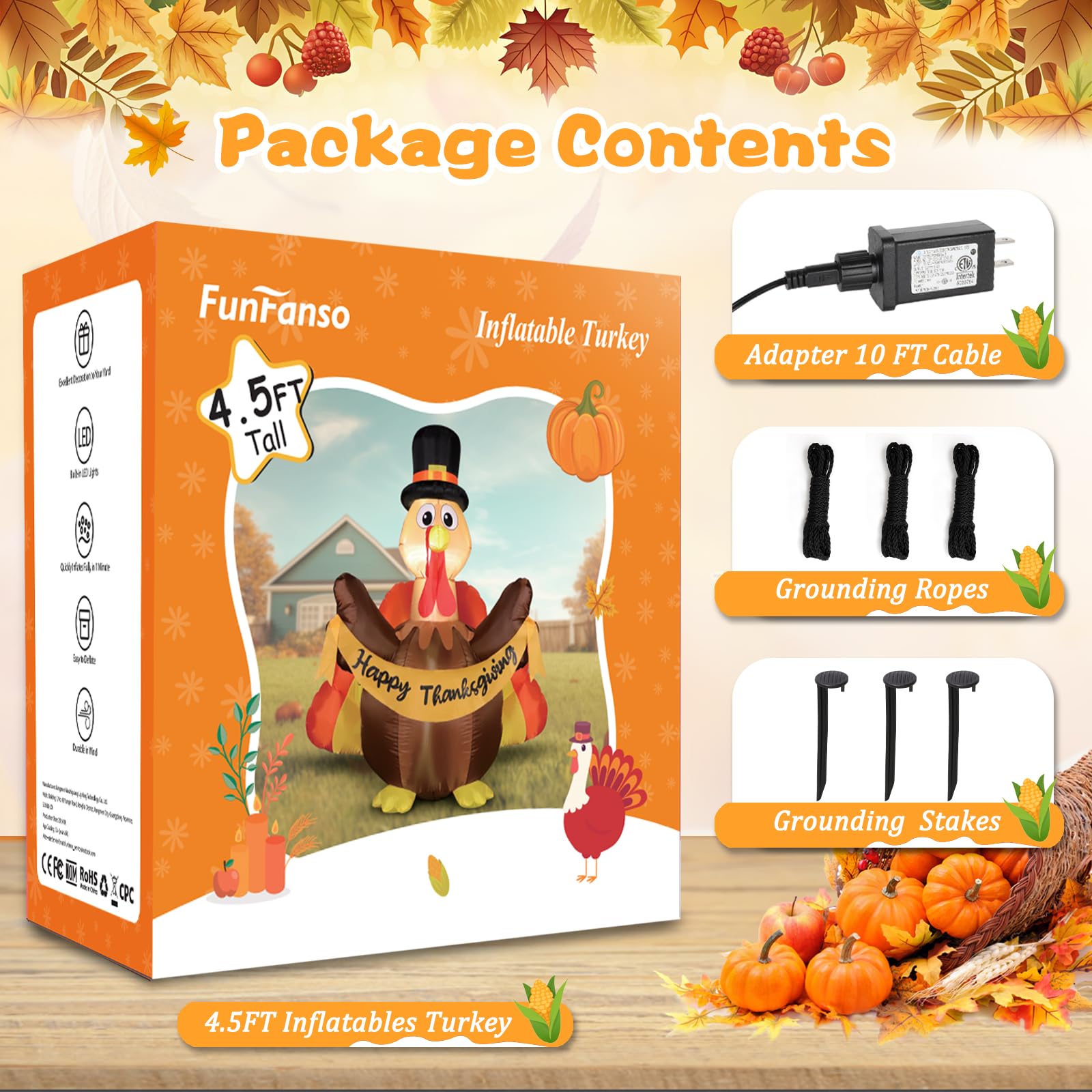 Inflatable turkey with Happy Thanksgiving banner