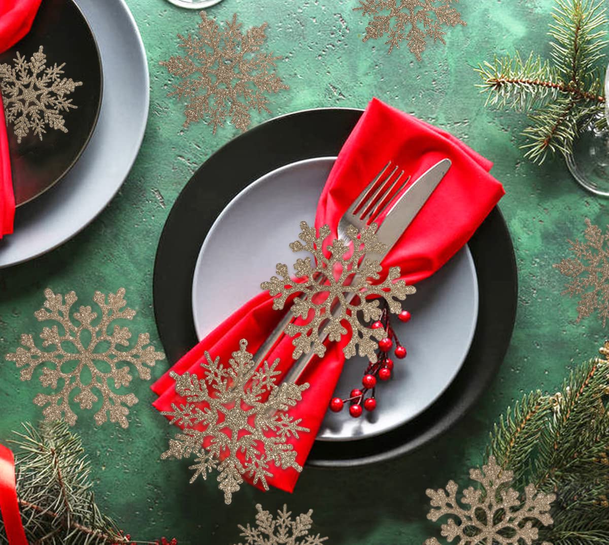 36pcs Champagne Gold Glitter Snowflake Ornaments - Christmas decorations