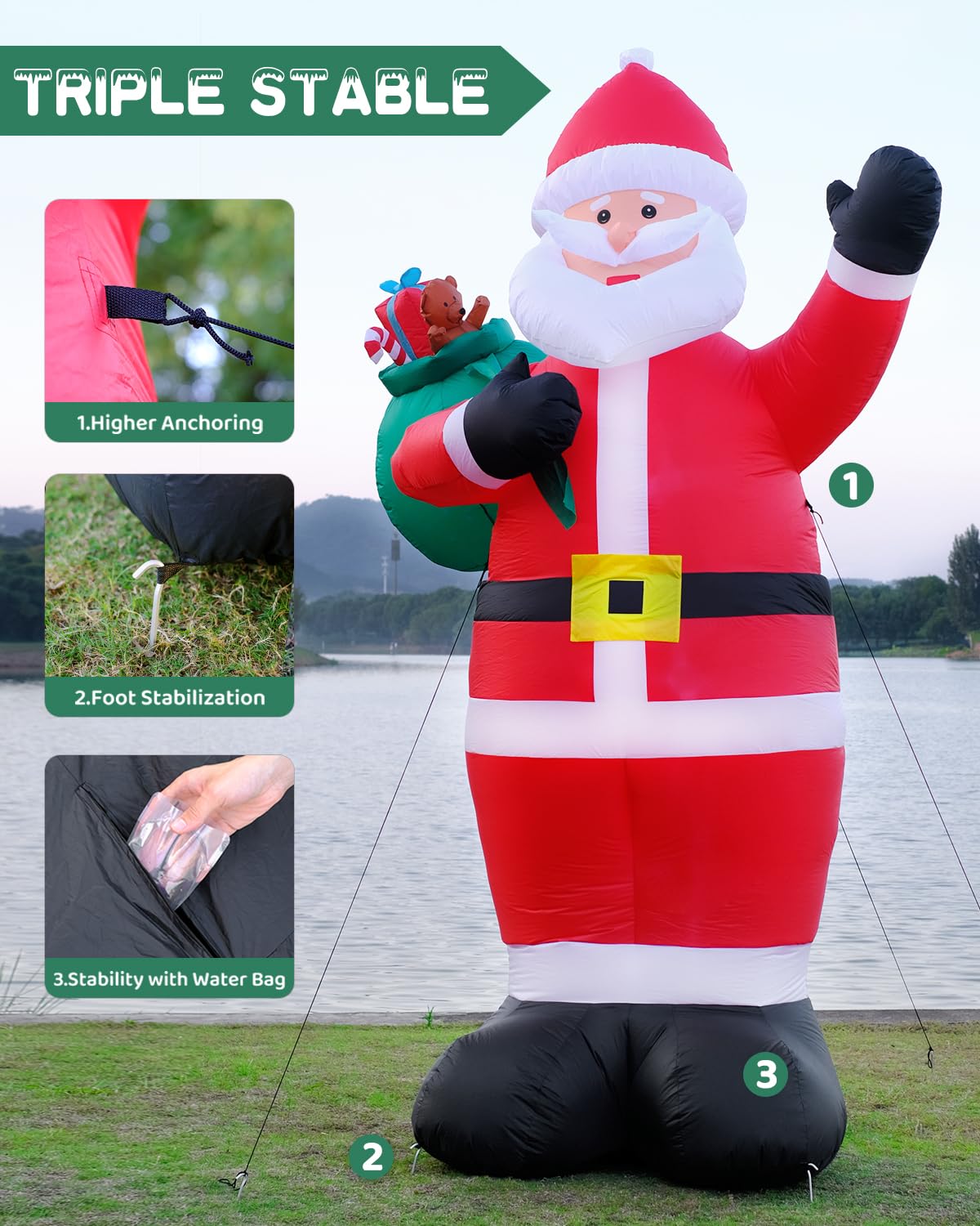Three anchor points for inflatable Santa