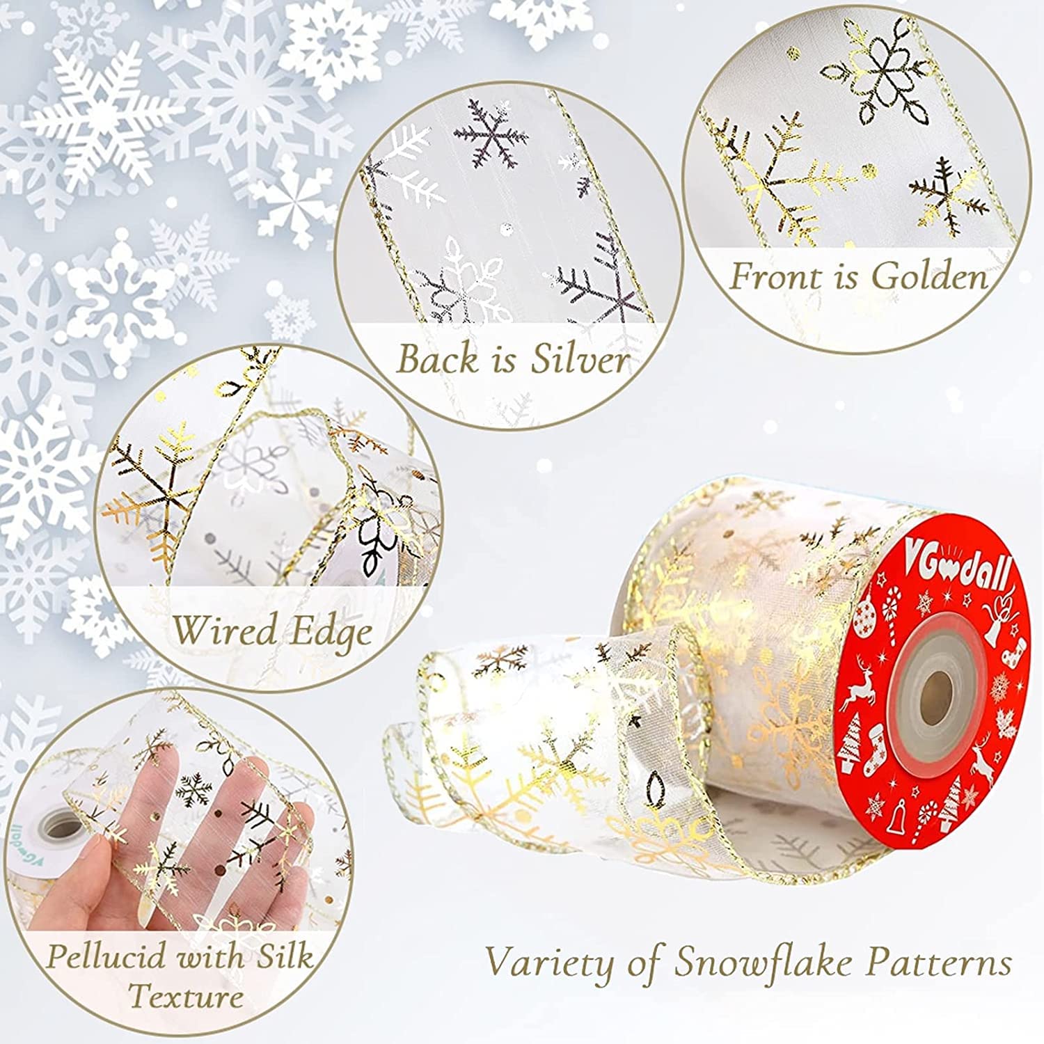 Silk snowflake ribbon wired edge