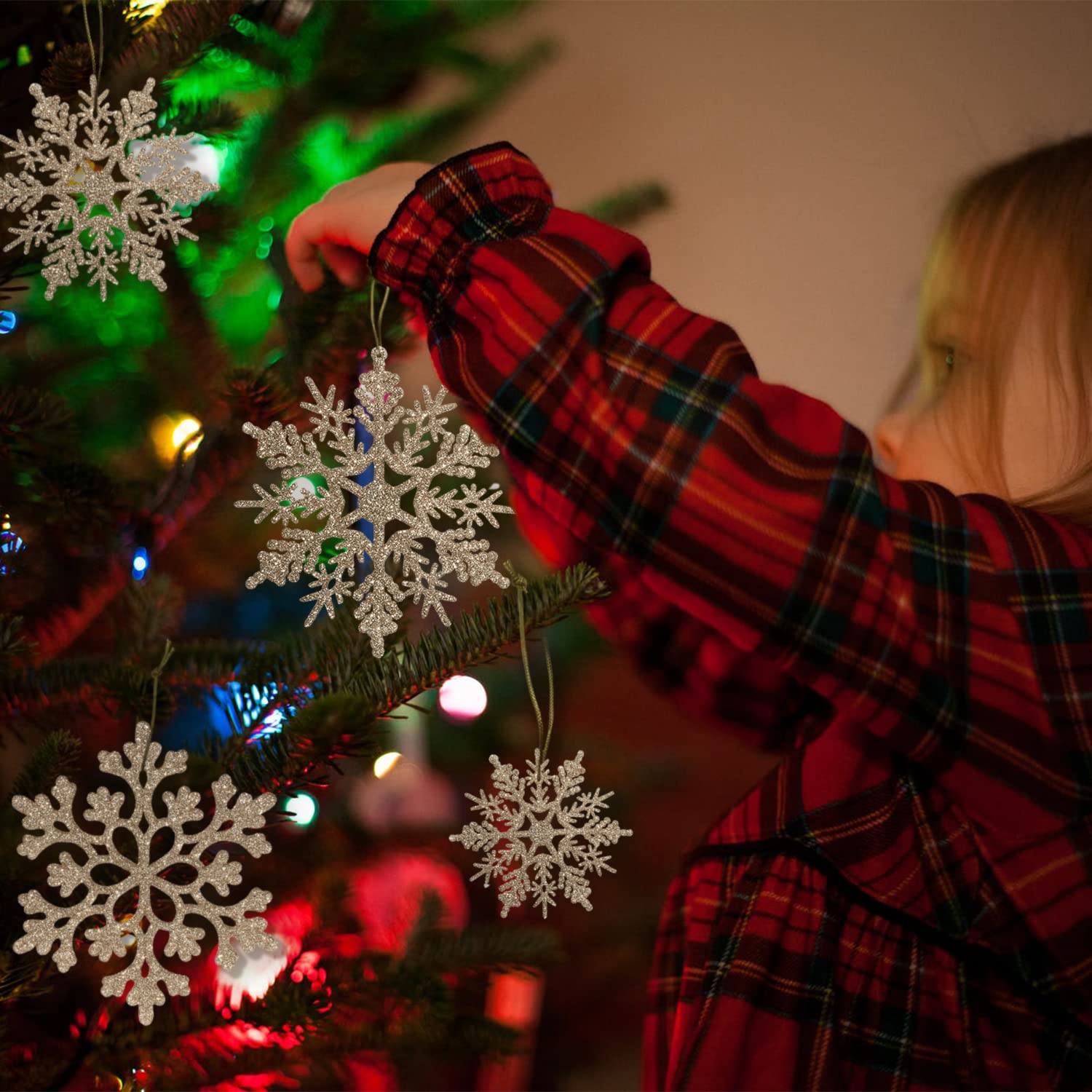 36 Piece Champagne Gold Glitter Snowflake Christmas Ornaments Set