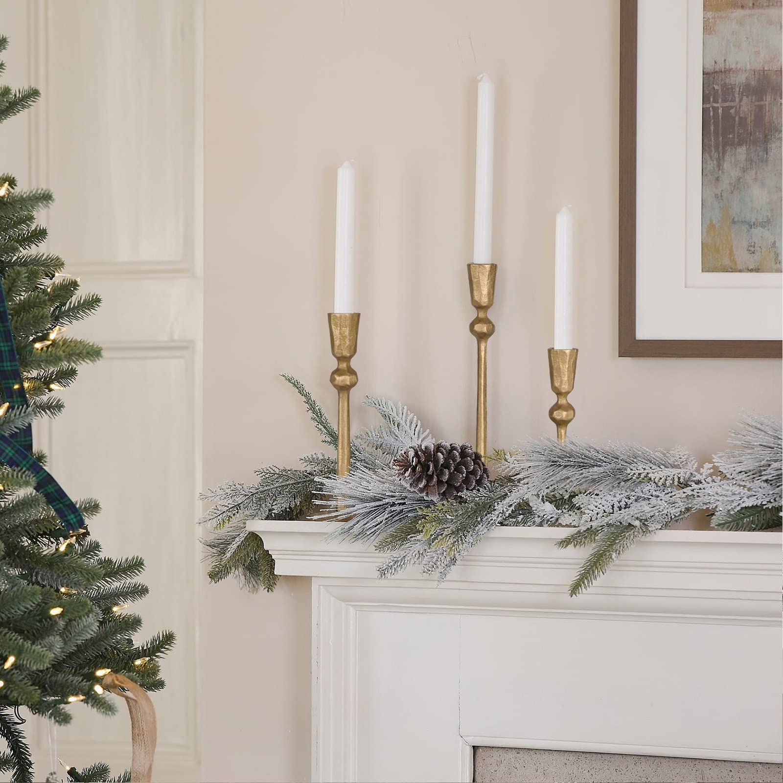 Set of 3 Antique Brass Taper Candle Holders