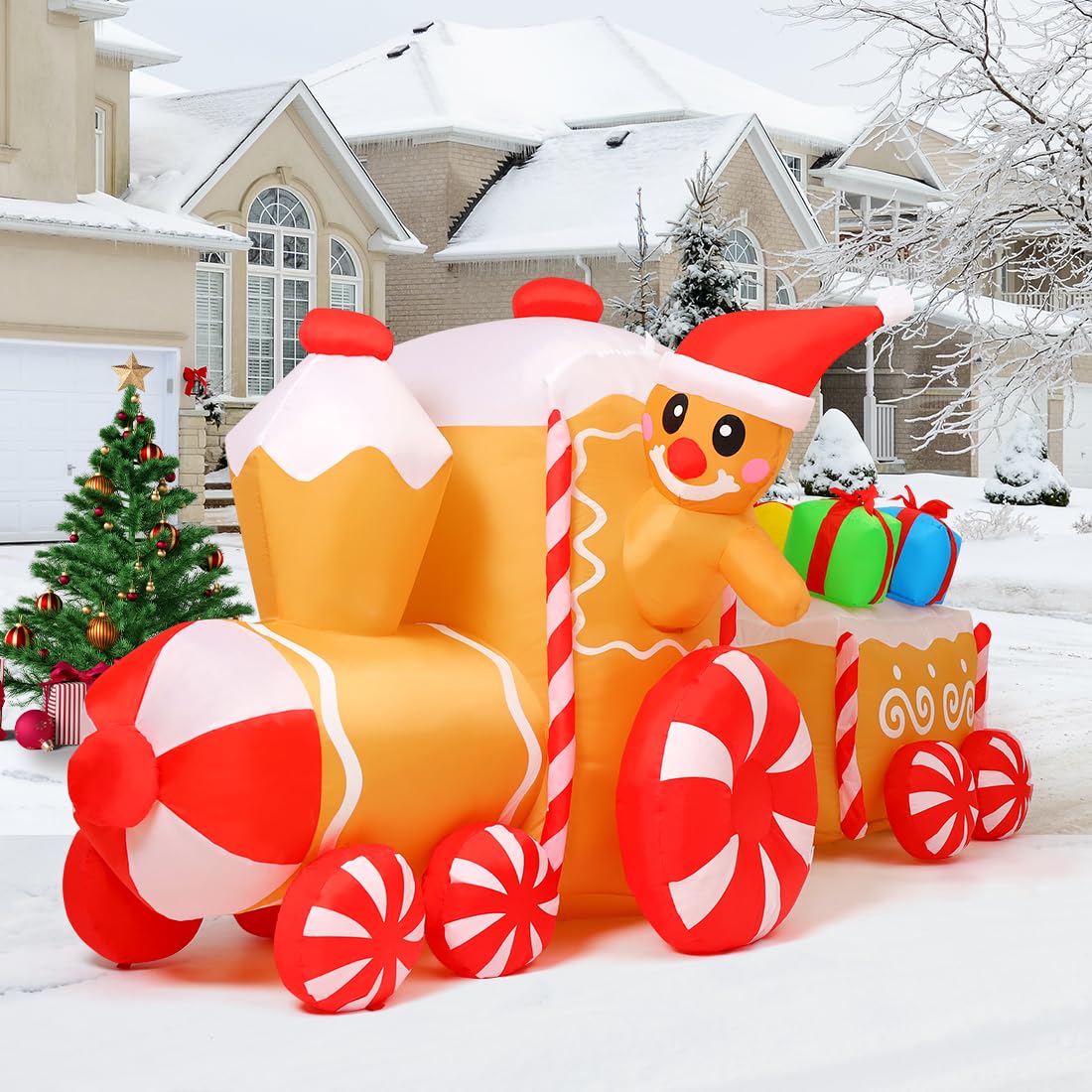 Large gingerbread inflatable train Christmas decoration