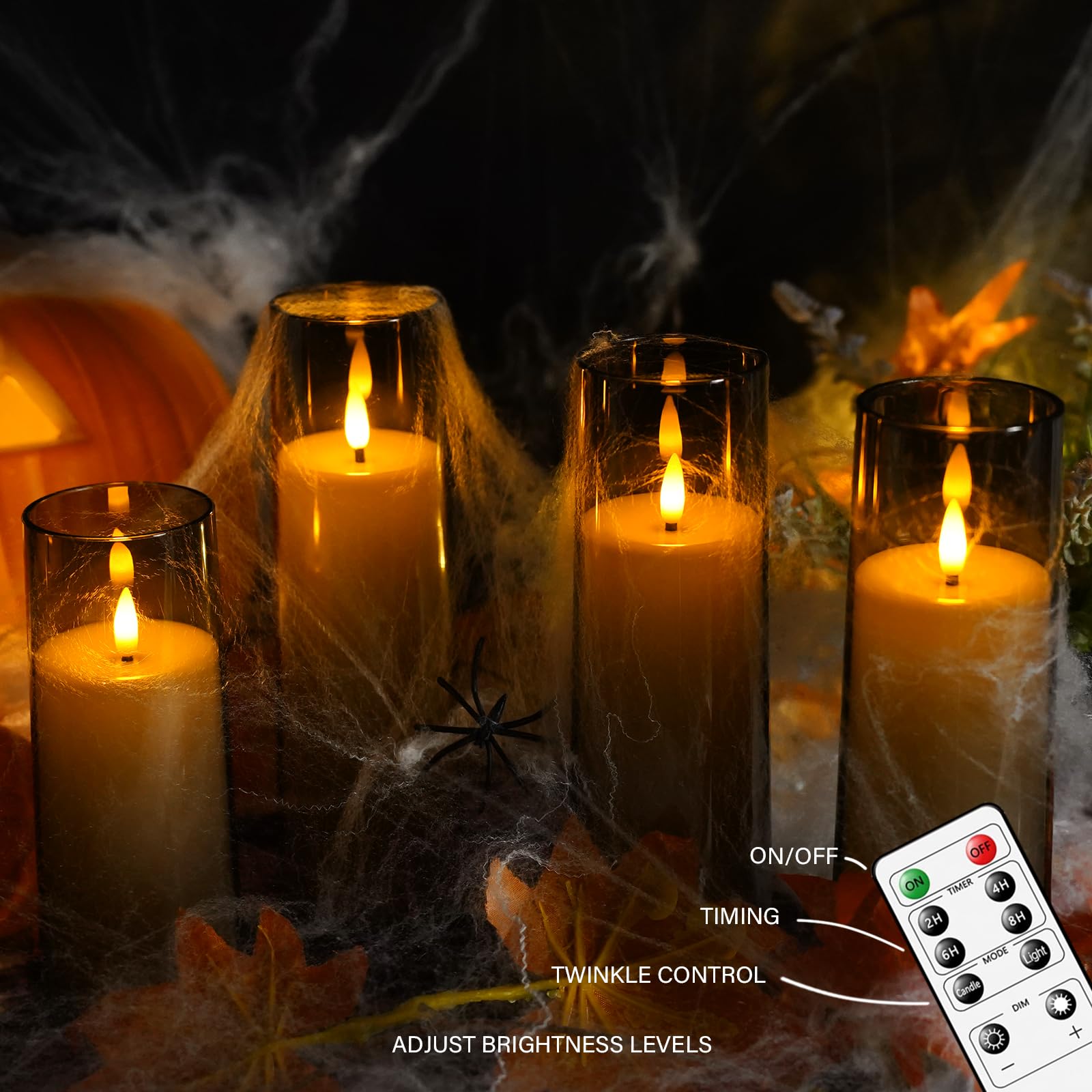 Pack of 9 Grey Flickering Flameless Candles Battery Operated with Remote
