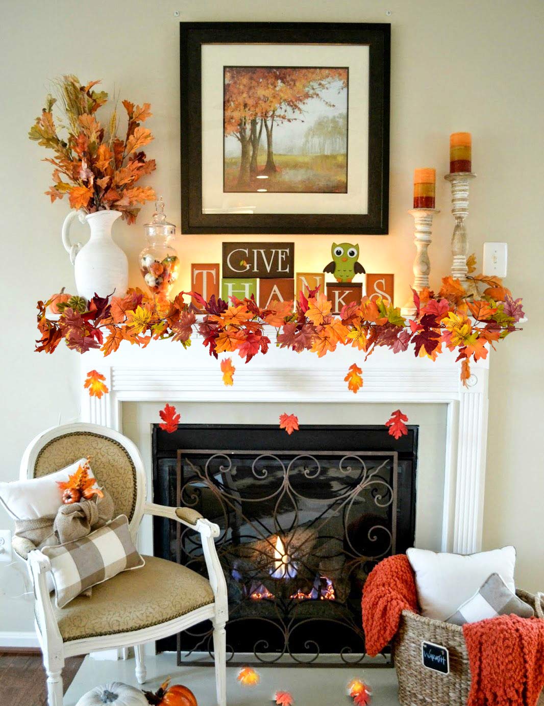 fireplace mantle fall decor