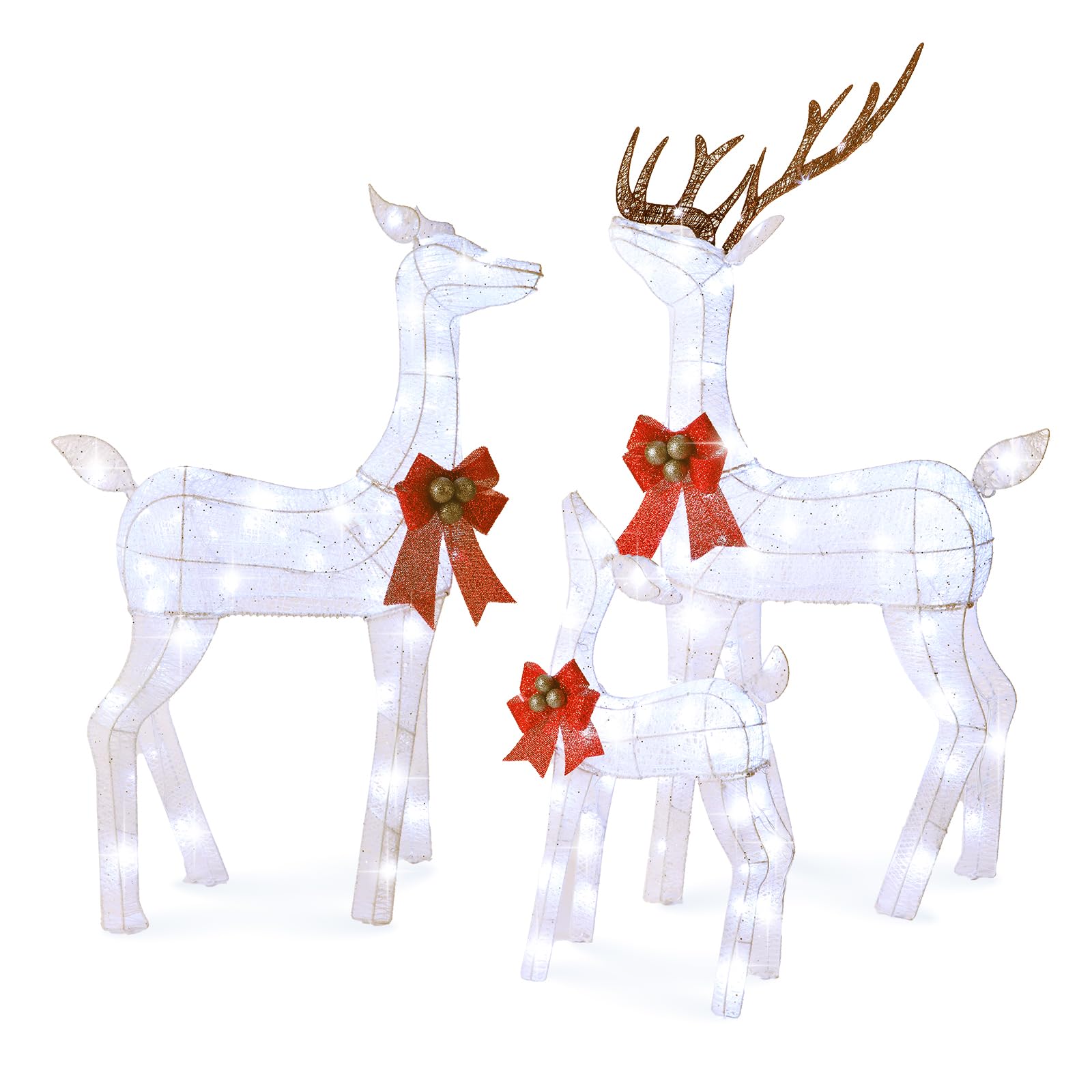 Large reindeer set 3 led decorations Christmas outdoors
