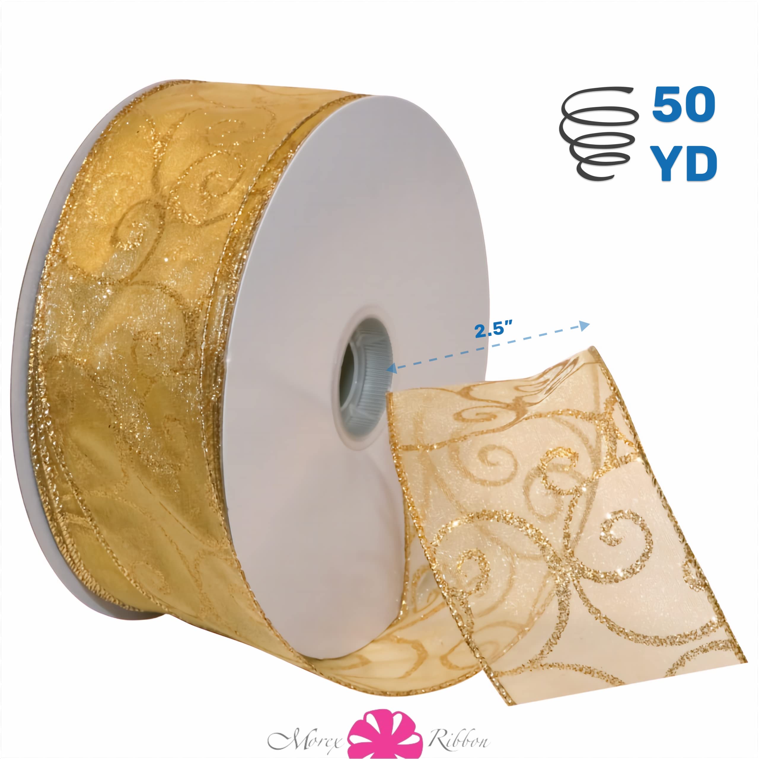 50 yard roll of gold glitter ribbon