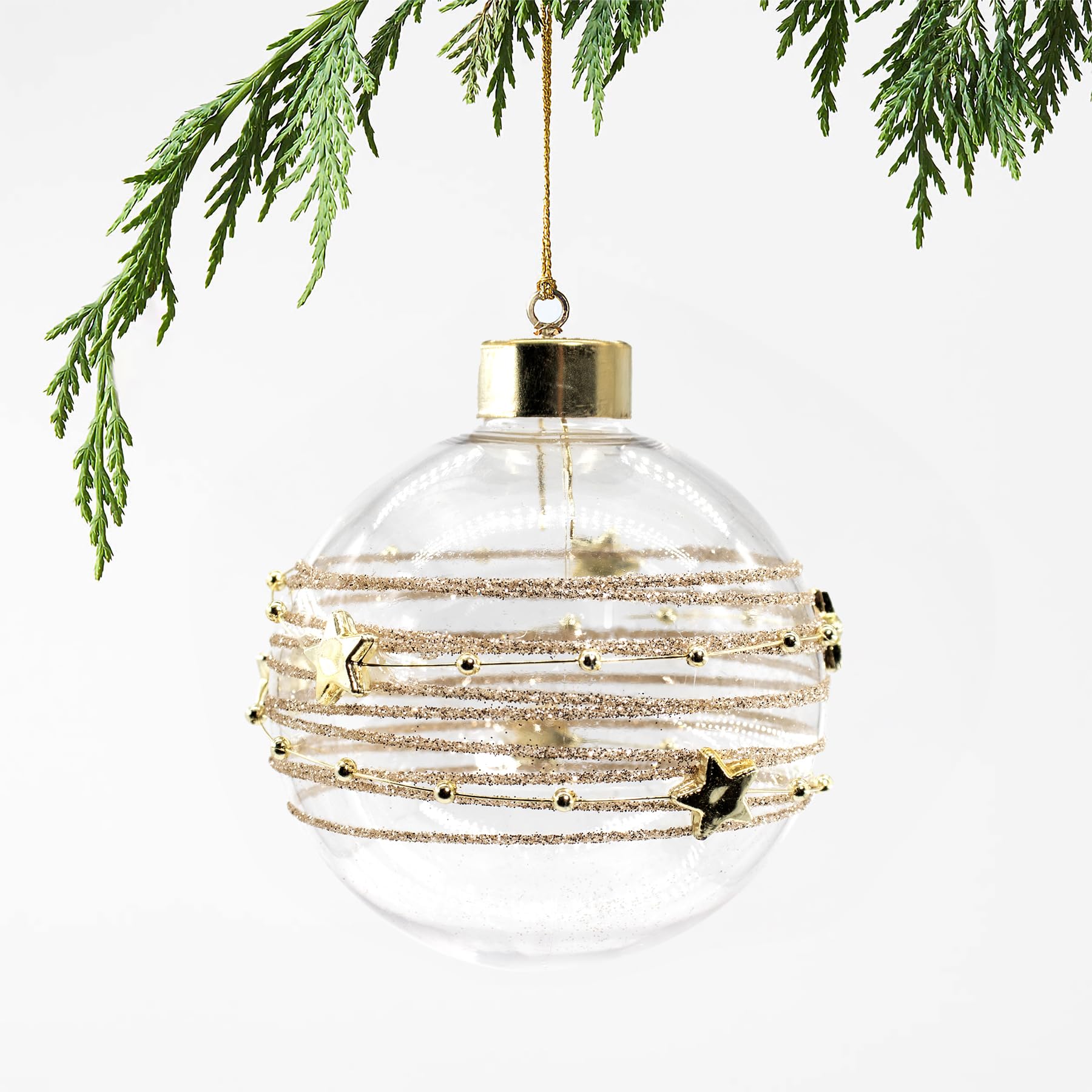 holiday clear and gold ornament