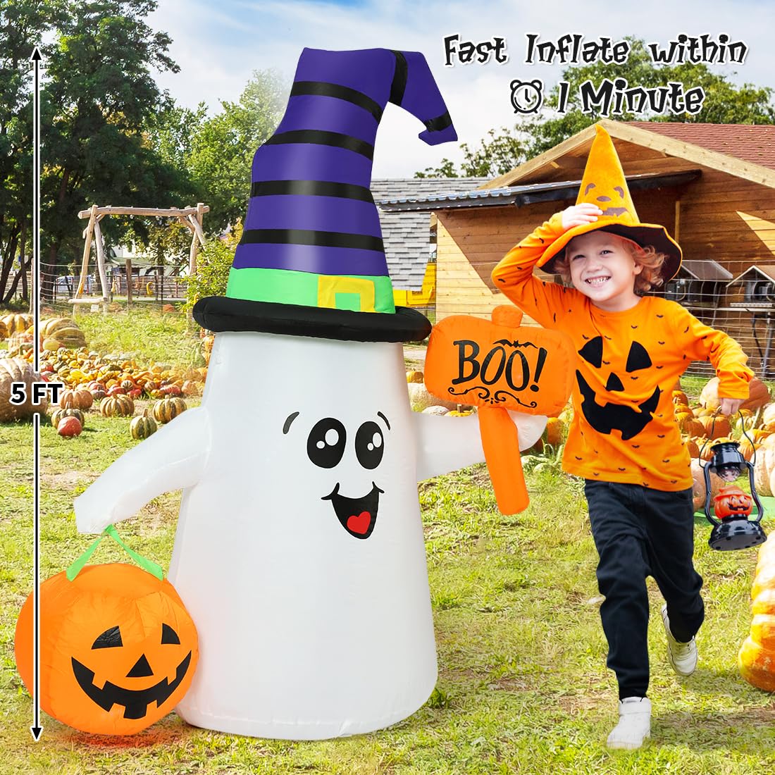 5 FT Halloween Inflatables Ghost Outdoor Decorations