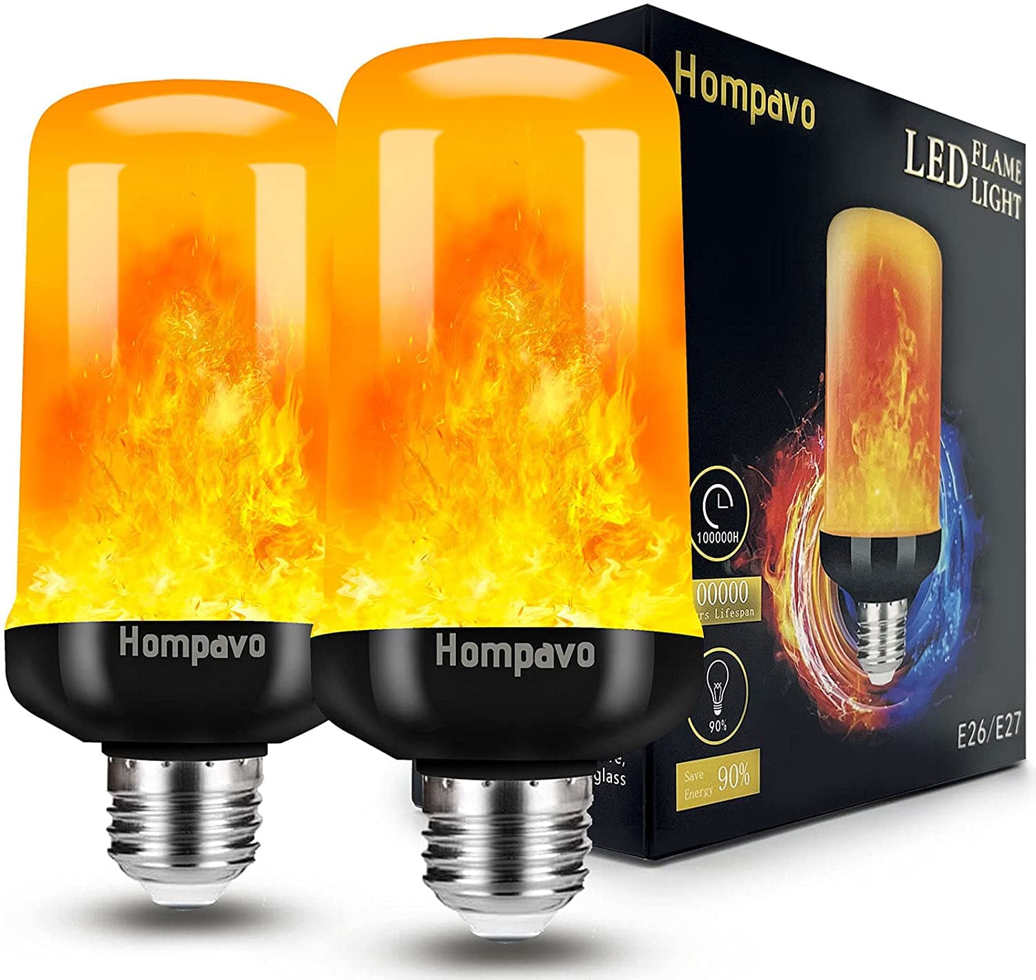 2 Pack E26/E27 LED Flickering Flame Light Bulbs 4 Modes