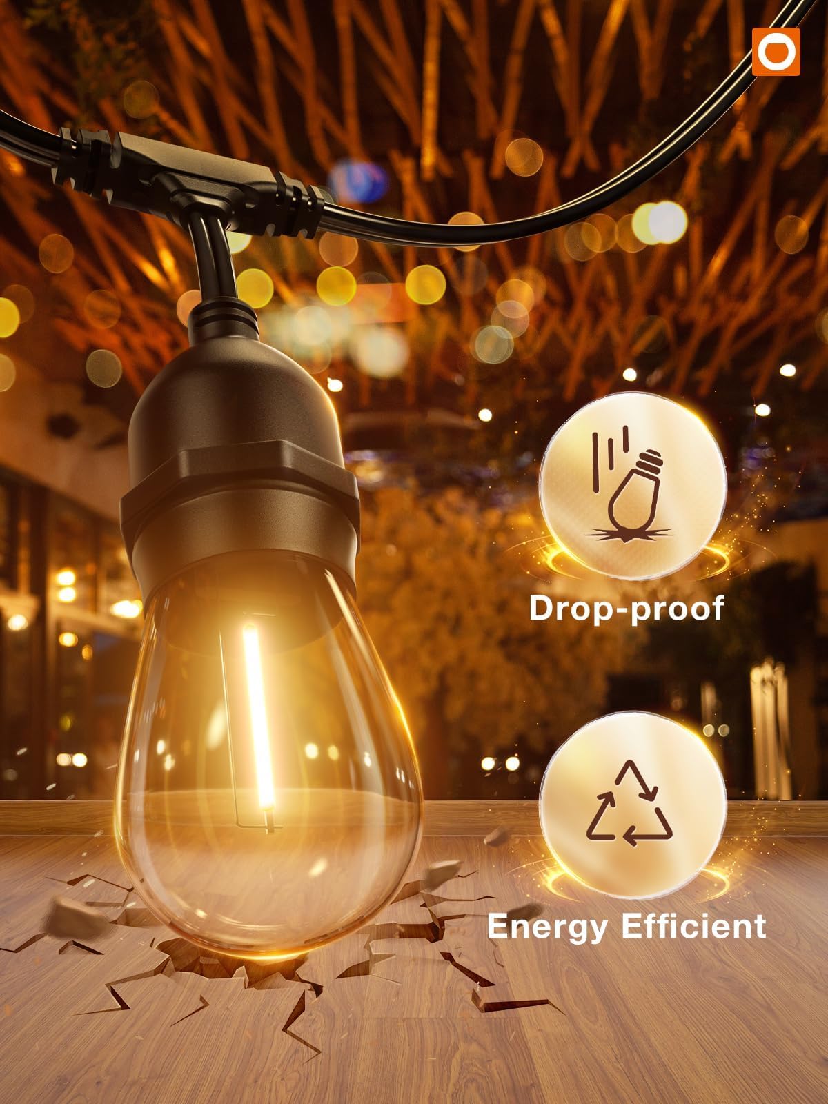 48 Ft Edison Bulb Outdoor String Lights Features