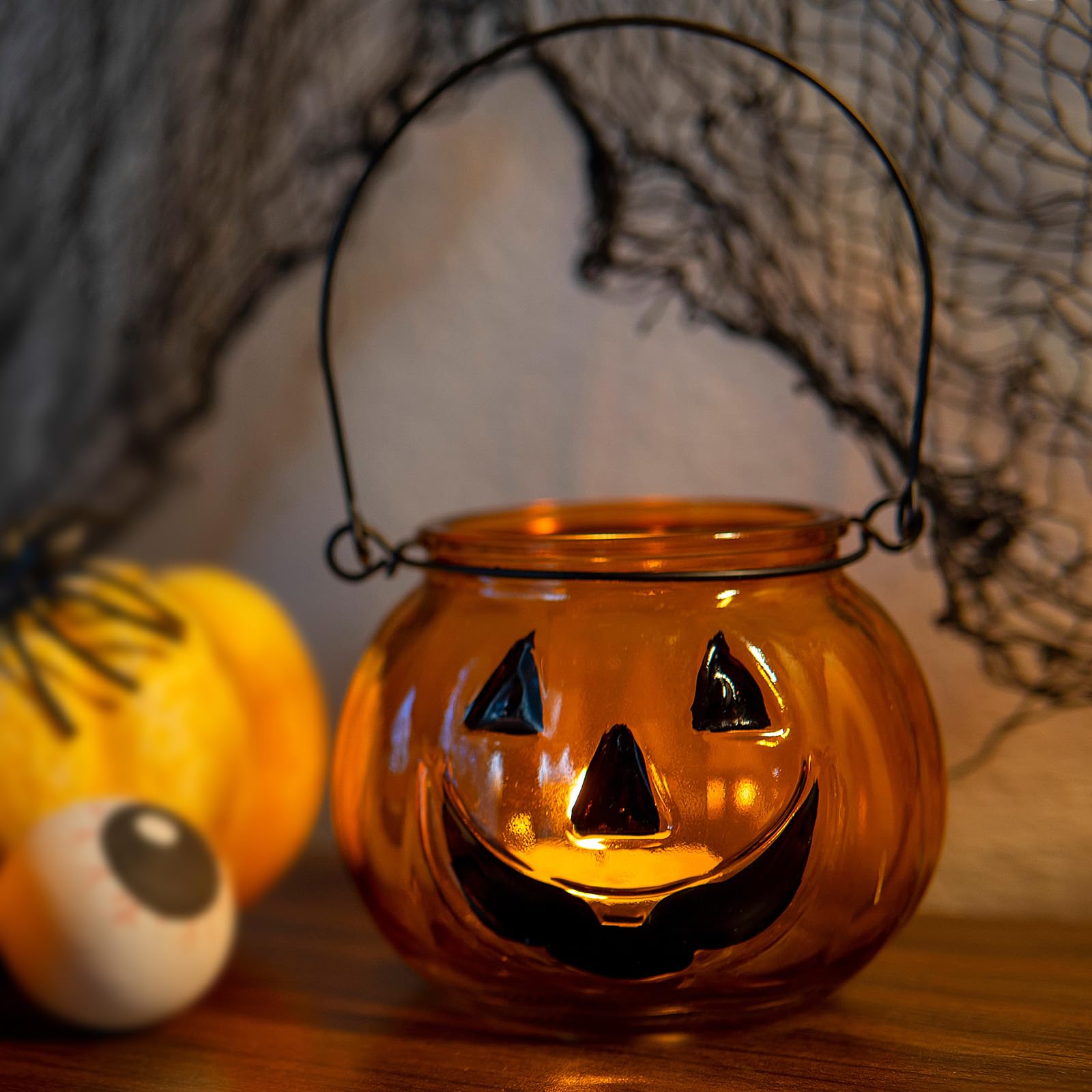 small pumpkin tealight candle holder with handle