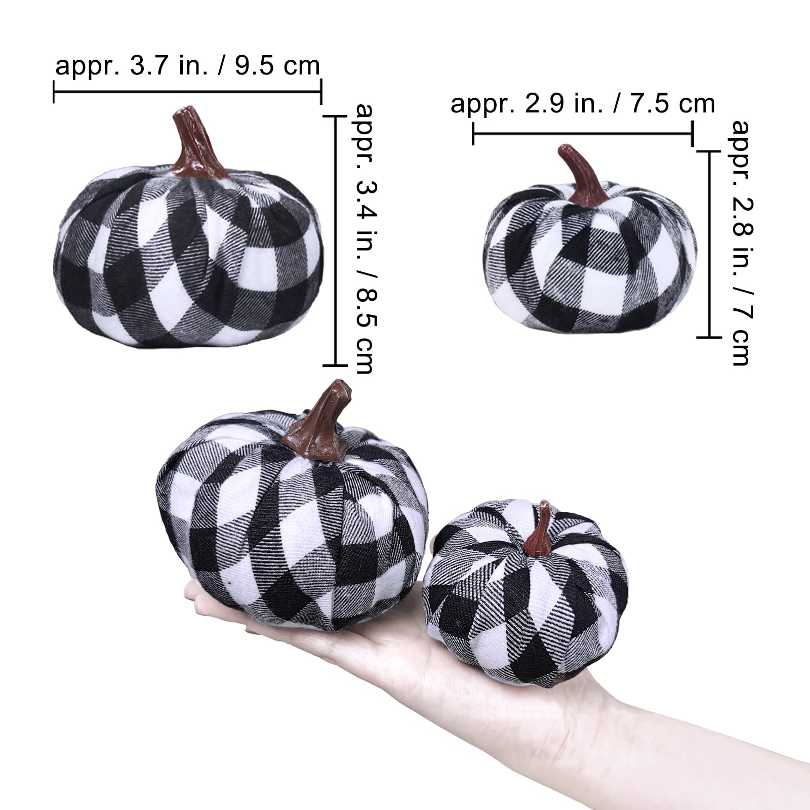 black white striped velvet pumpkin sizes and scale