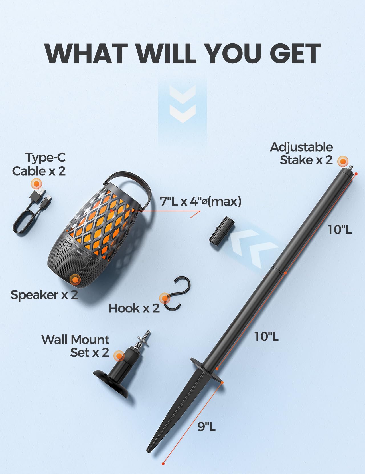 Outdoor Bluetooth Speakers with lights Multi-Sync Package includes