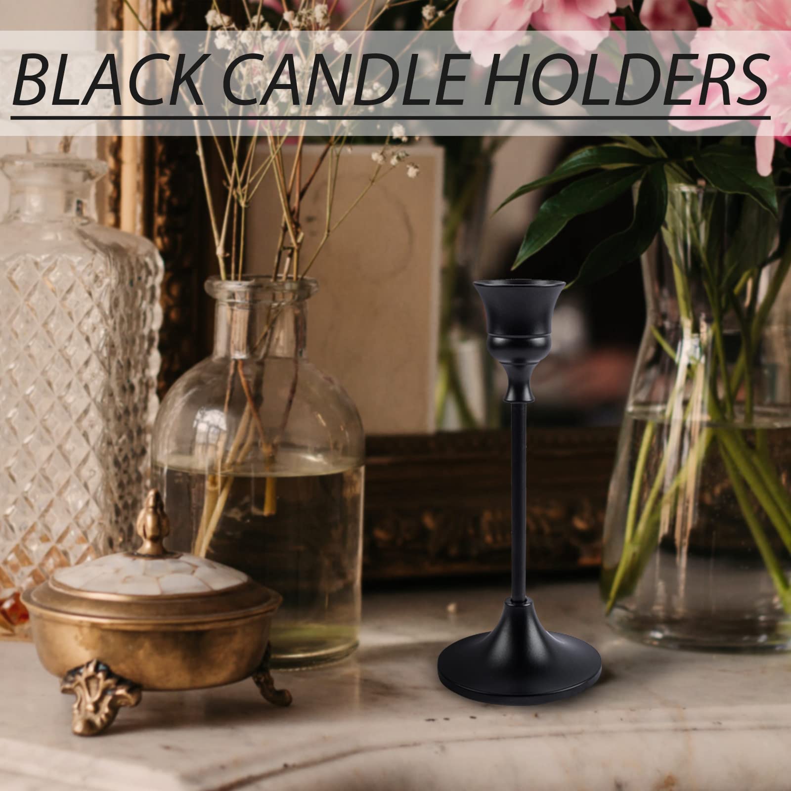 Black candle holder set