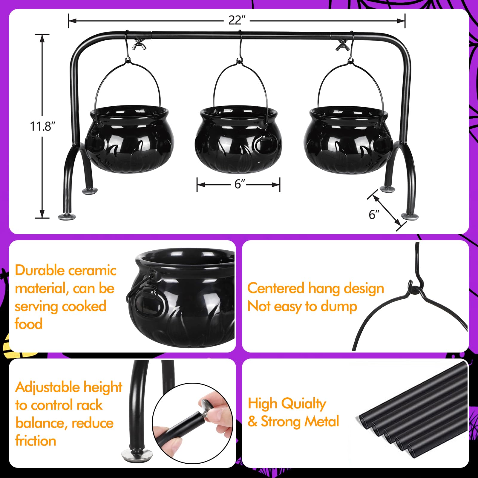 22 inch and 11.8 inch cauldron candy bowls