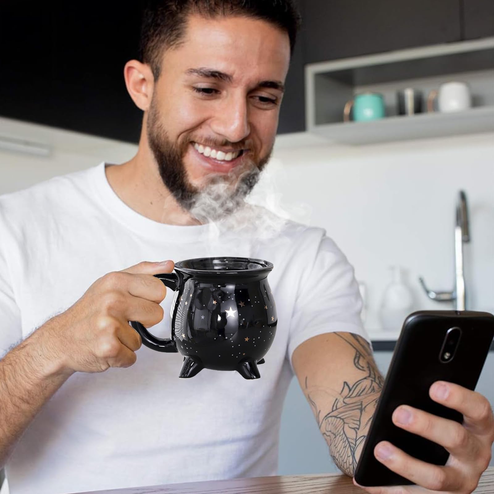 Black Cauldron Shaped Coffee Mug with Star pattern
