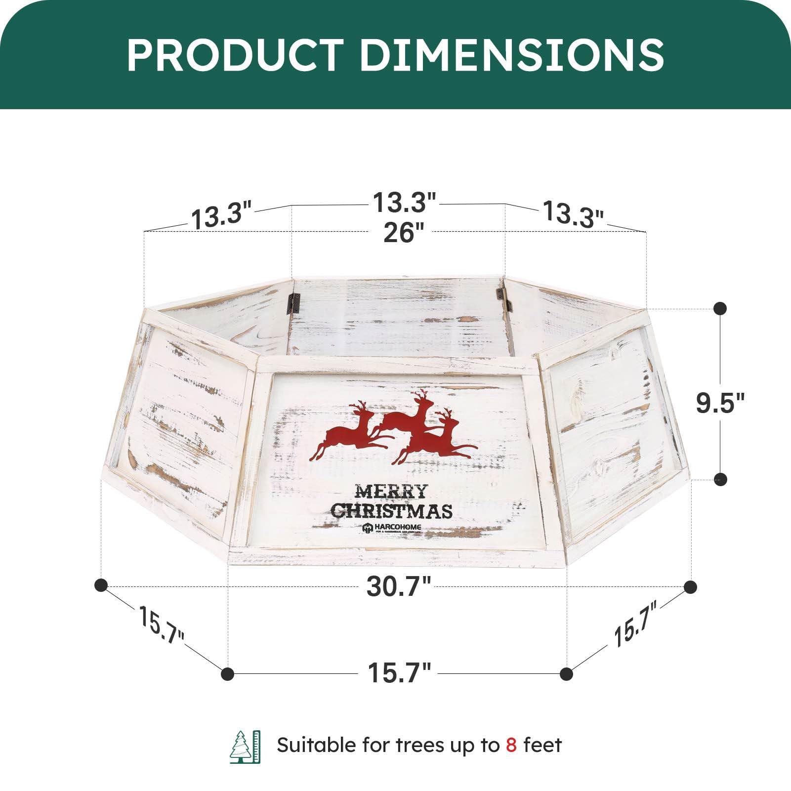 30.7" Distressed White Wood Christmas Tree Collar Dimensions