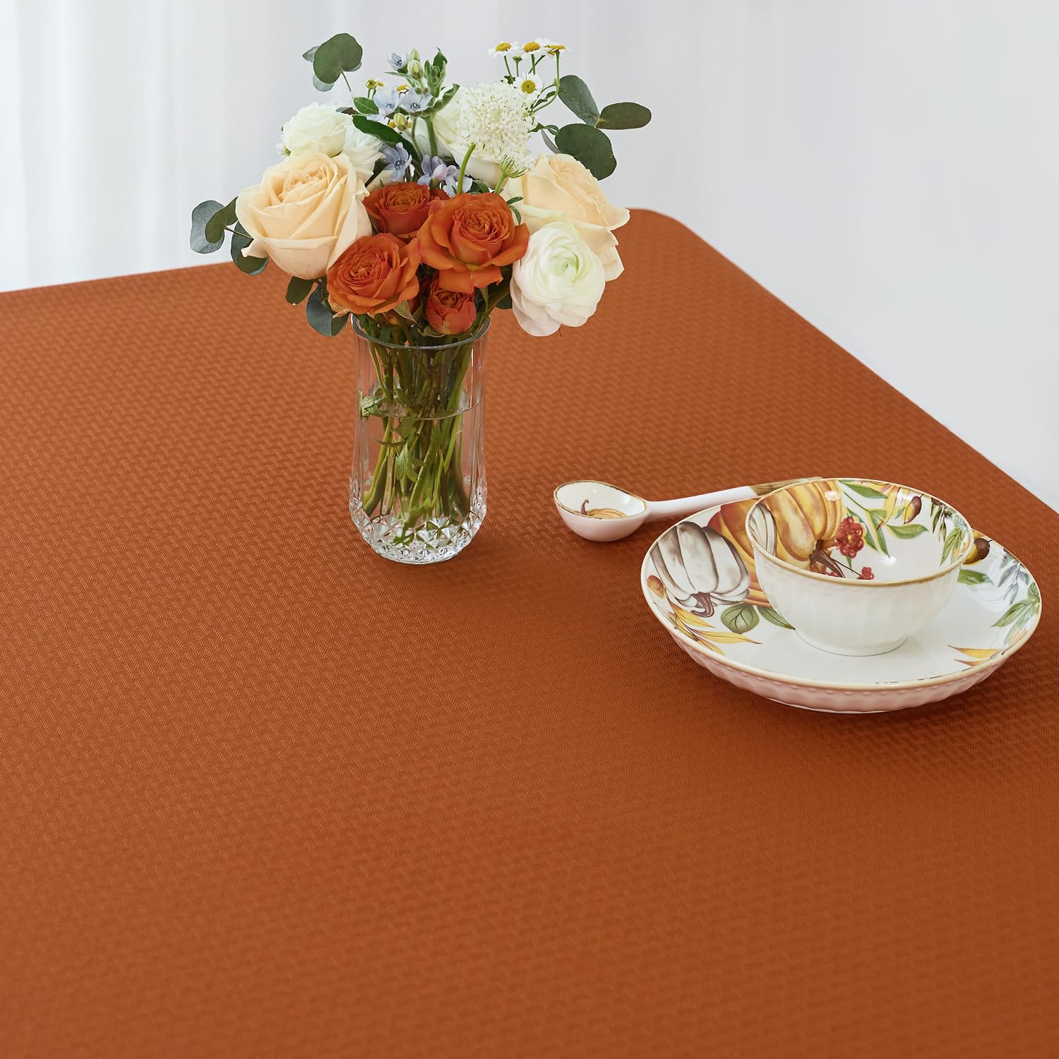 textured pattern fall tablecloth for fall table decor