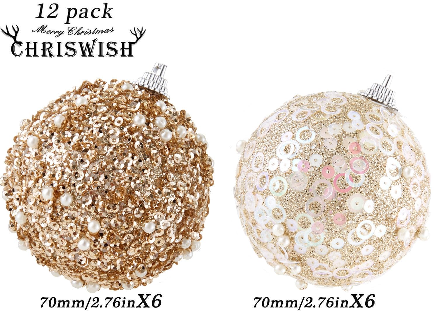 70mm/2.76 inch ornaments 12 pack