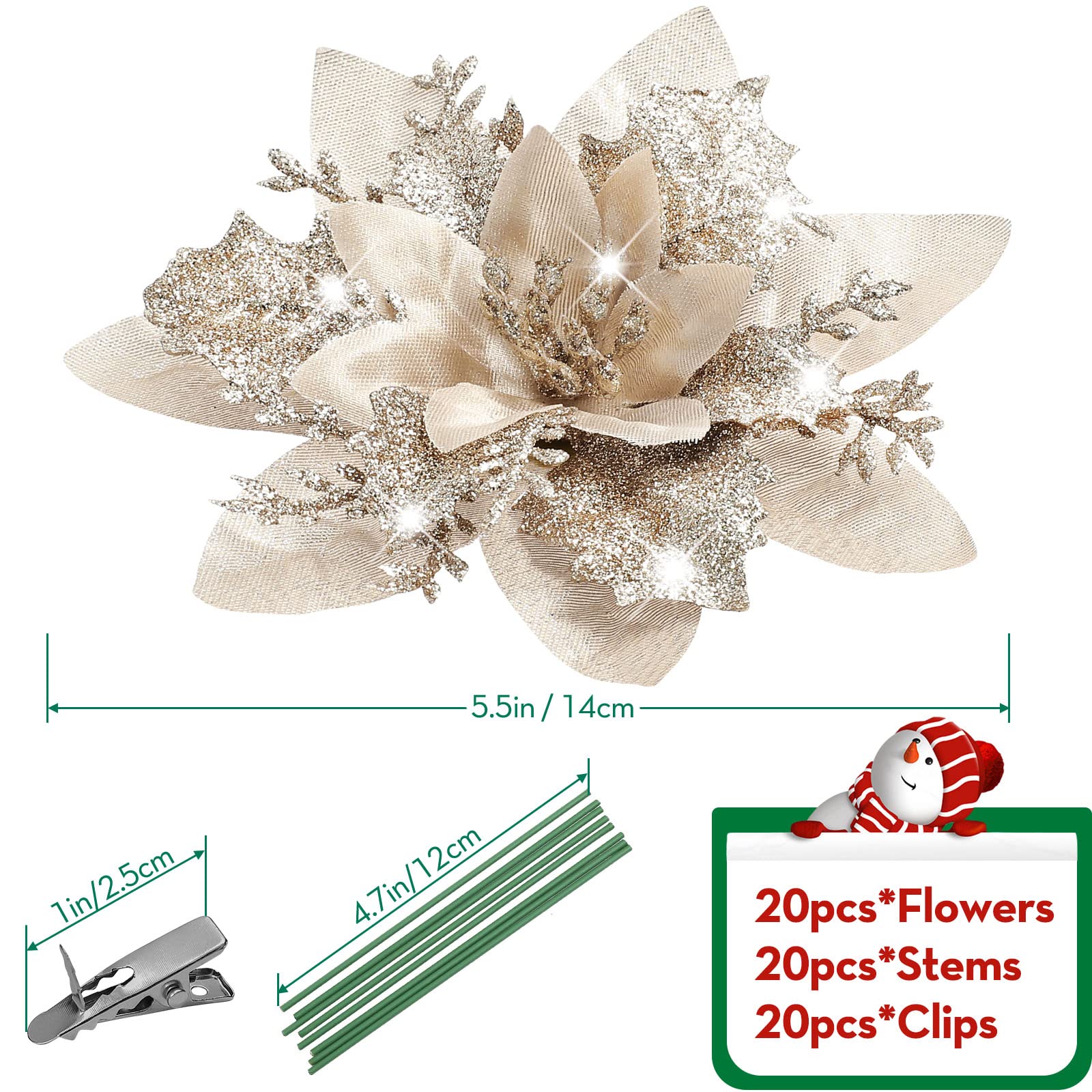 gold fake poinsettias with stems and clips