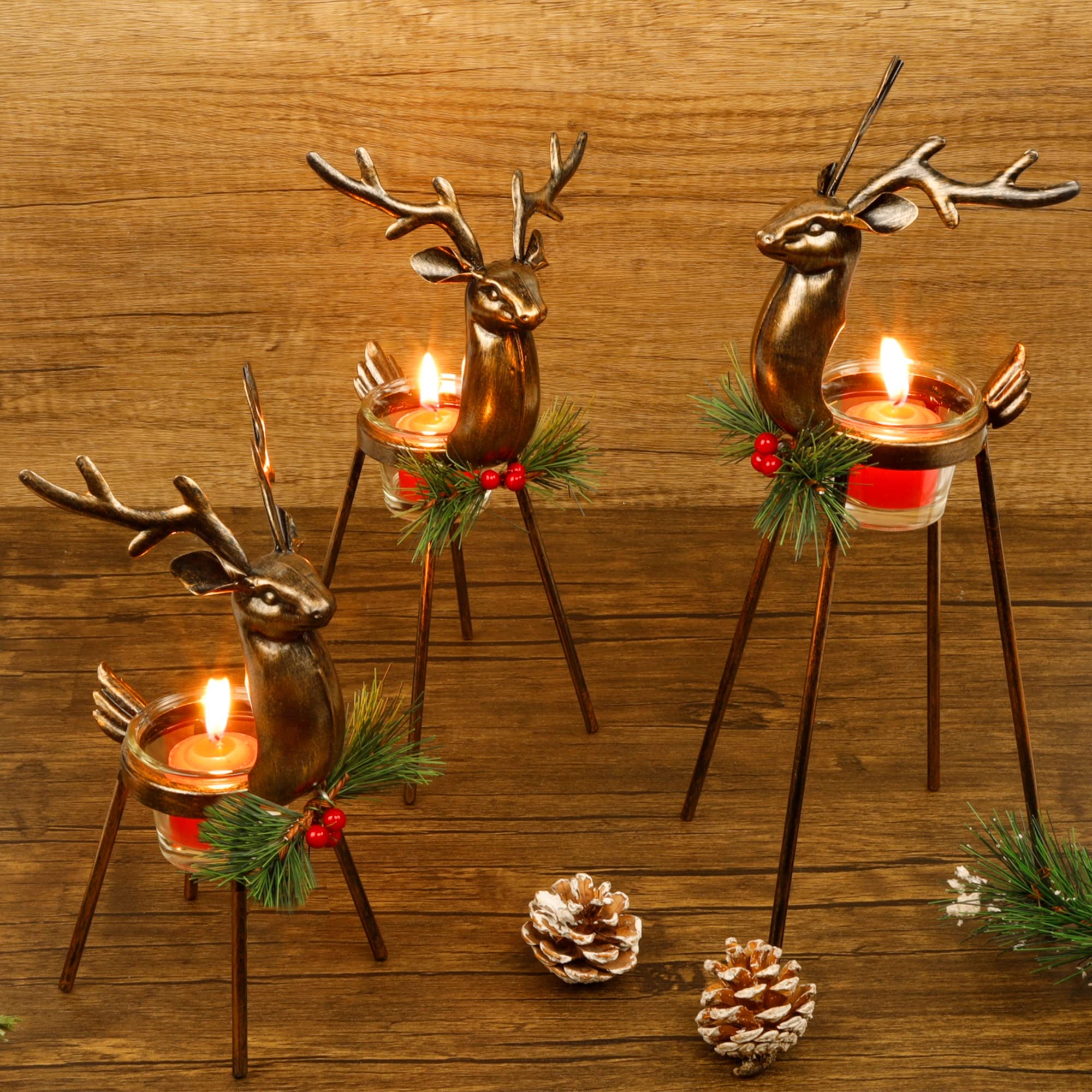 Set of 3 Reindeer Tealight Candle Holders