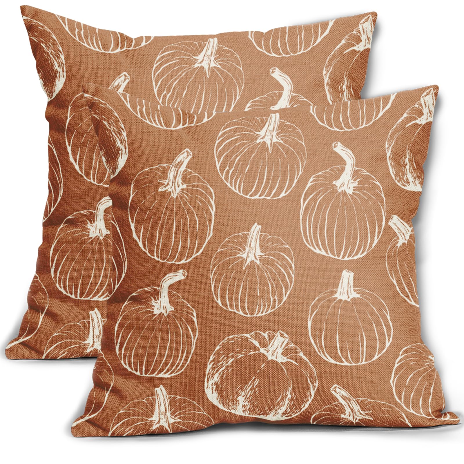 Set of 2 Fall Pumpkin Print Pillow Covers 18x18